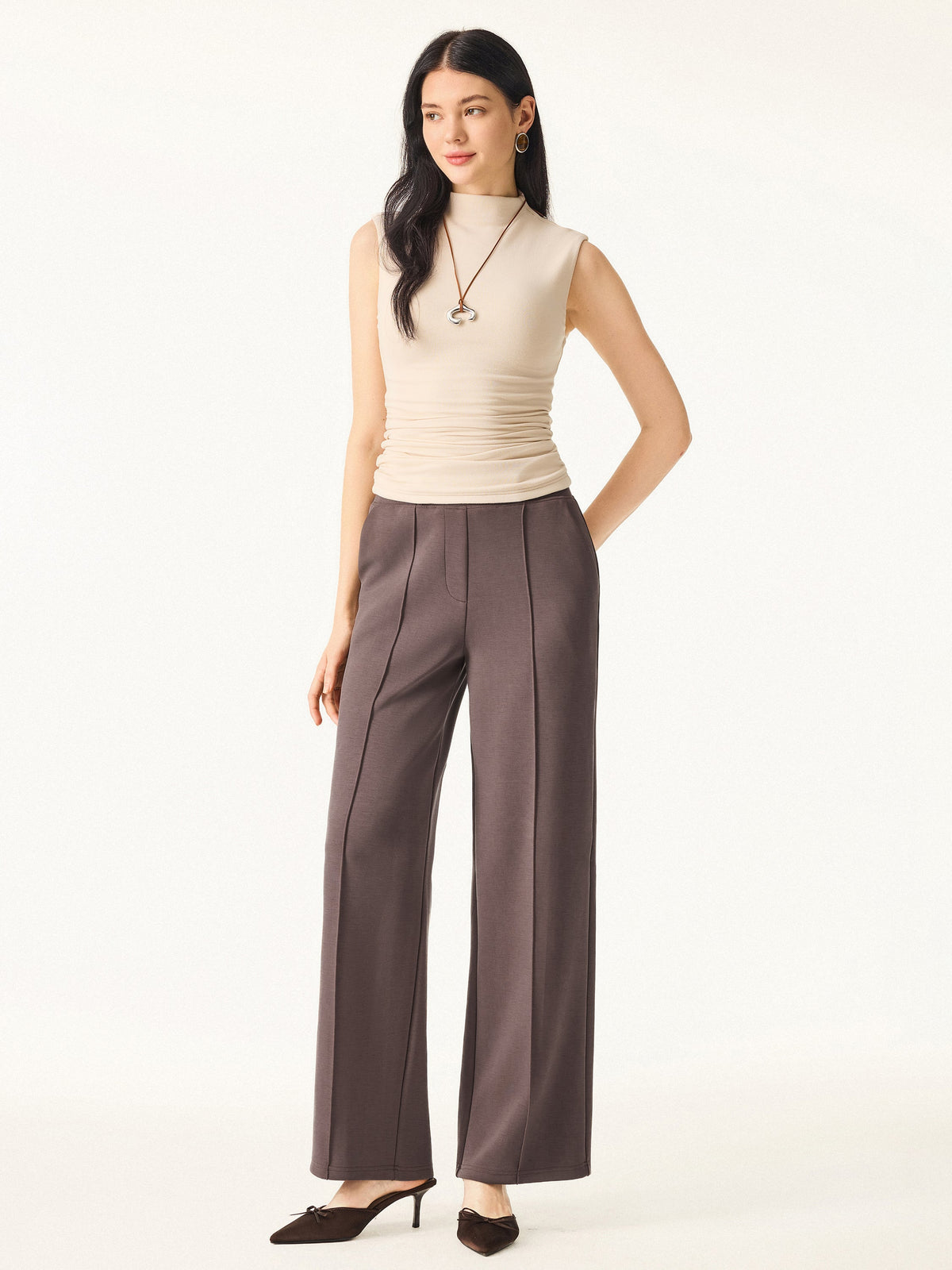 Wrinkle-Resistant Mid Rise Straight Leg Pants with Pockets — original photo 3