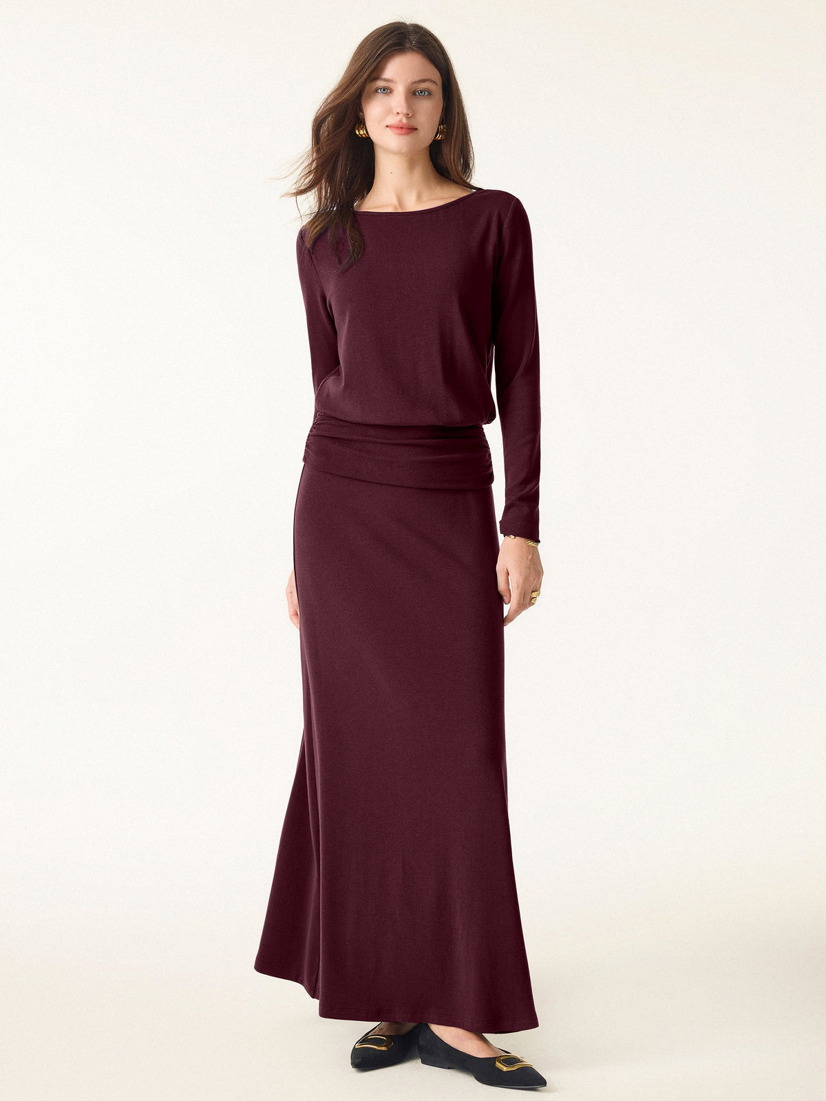 2Pcs Set LiteWarm Boatneck Top & High-Rise A-Line Maxi Skirt — original photo 1