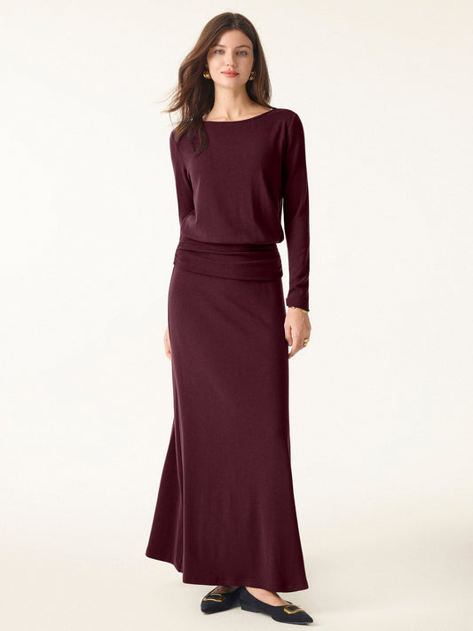 2Pcs Set LiteWarm Boatneck Top & High-Rise A-Line Maxi Skirt — original photo 1
