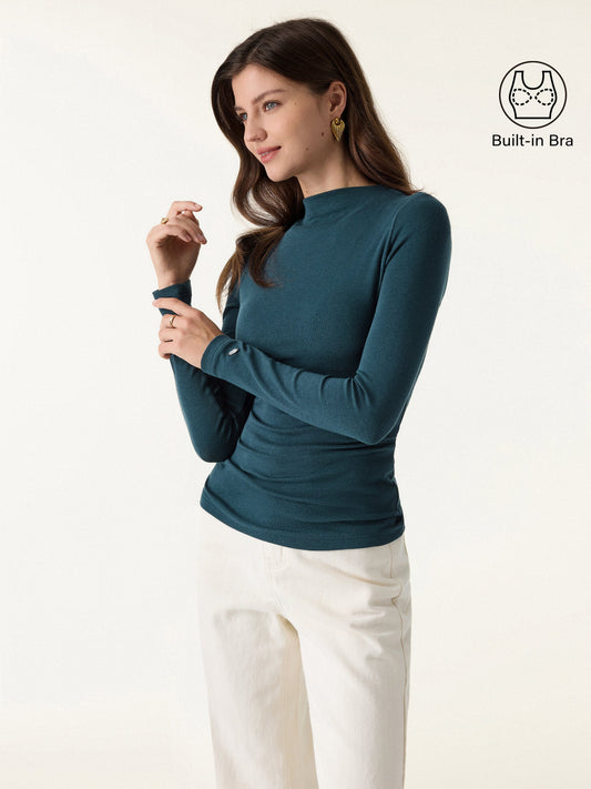LiteWarm Mockneck Long Sleeve Built-In Bra Top — original photo 1