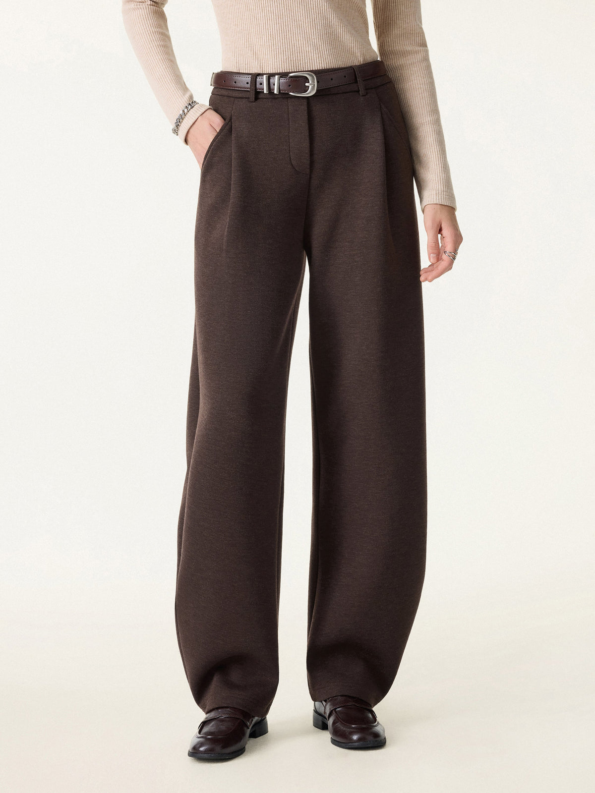 Cozy Knit Mid Rise Barrel Leg Pull-on Pants — original photo 1