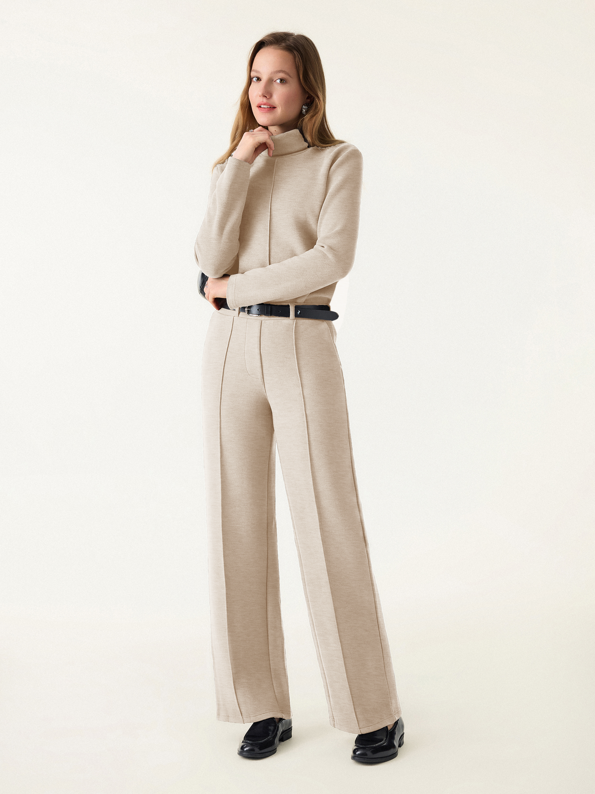2Pcs Set FuzzLuxe Turtleneck Top & Regular High Waisted Straight Leg Pull On Pant — original photo 13