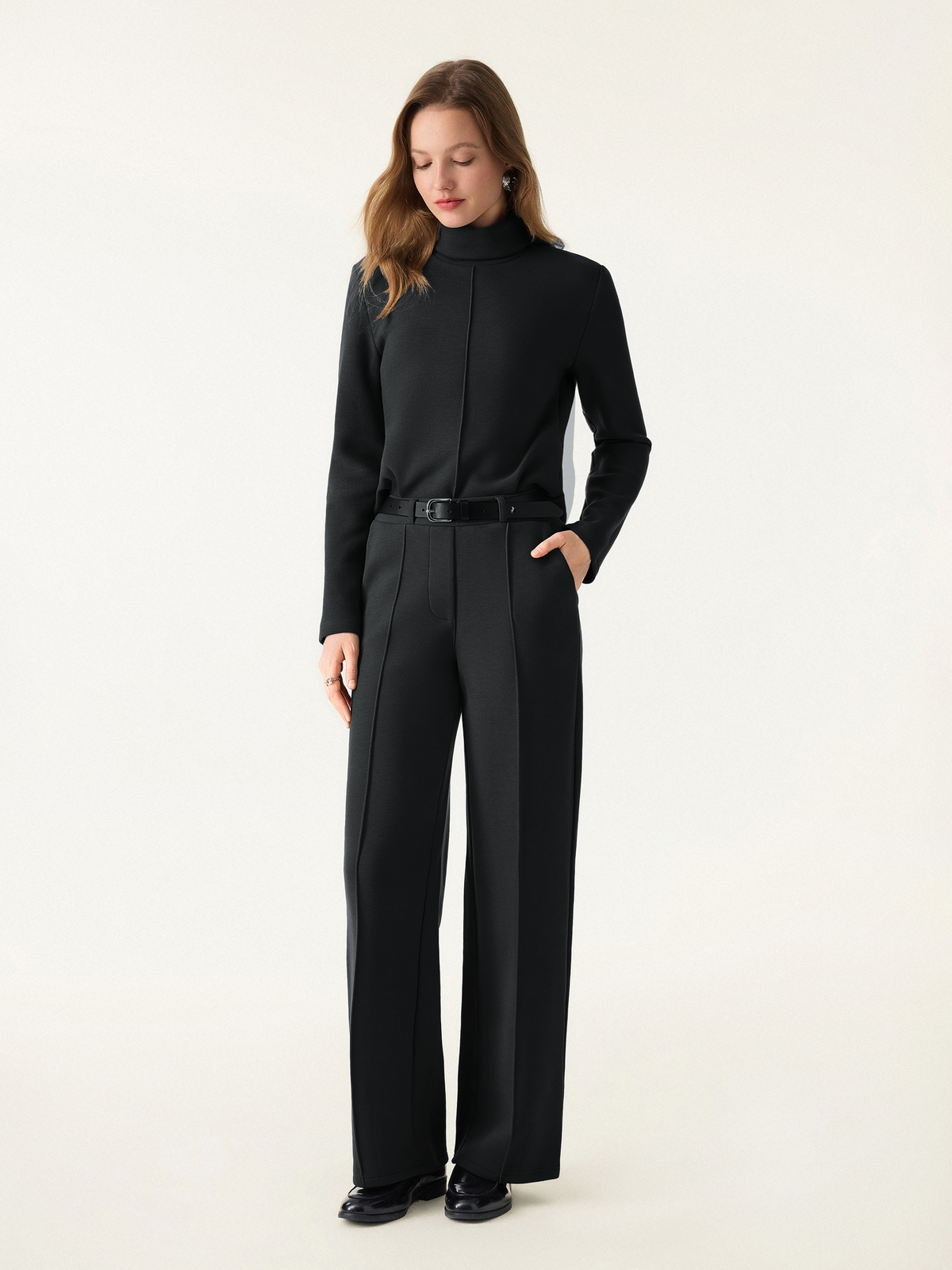 2Pcs Set FuzzLuxe Turtleneck Top & Regular High Waisted Straight Leg Pull On Pant — original photo 15