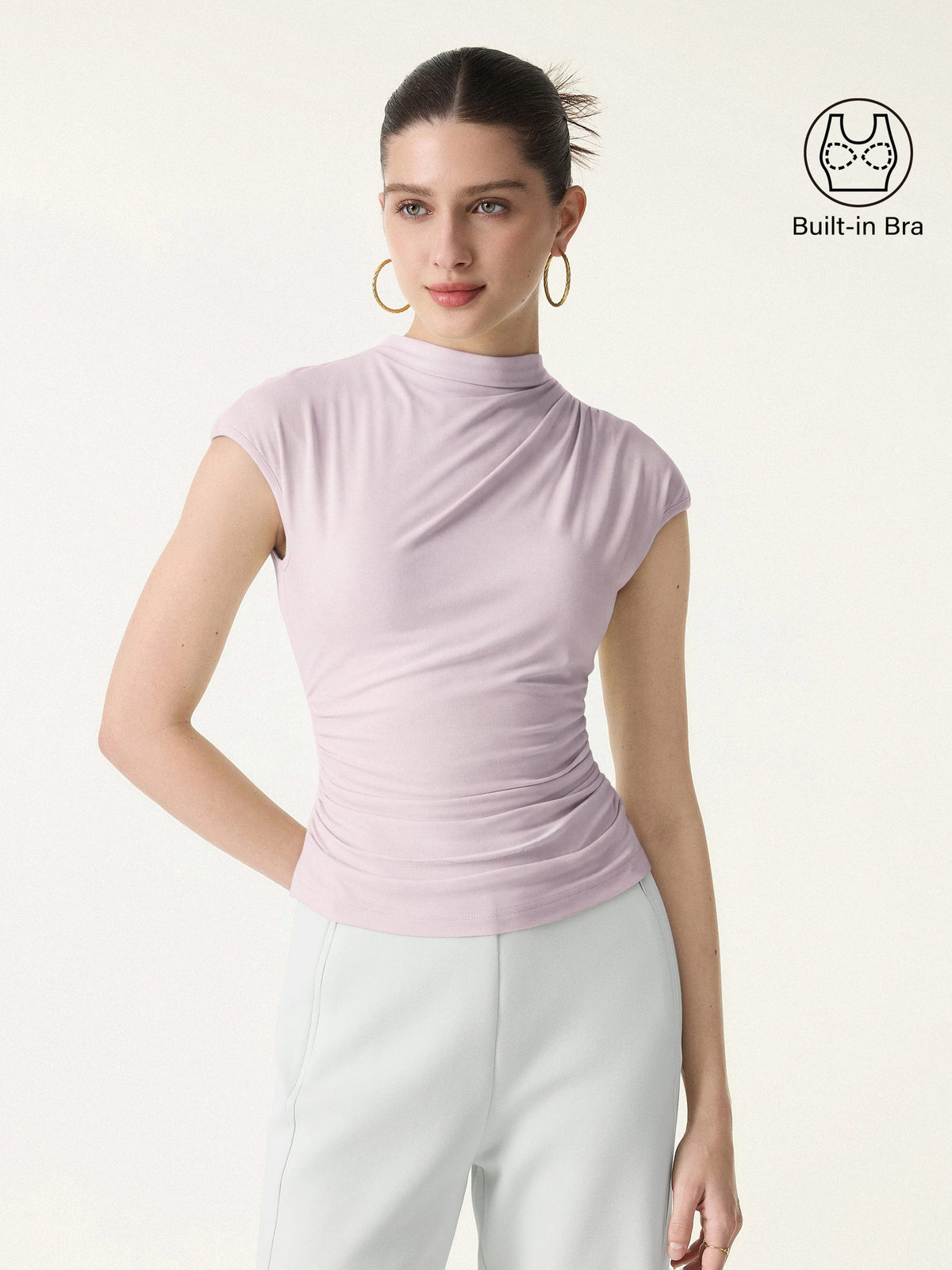 SkinKiss Mockneck Ruched Cropped Built-In Bra Top — original photo 11
