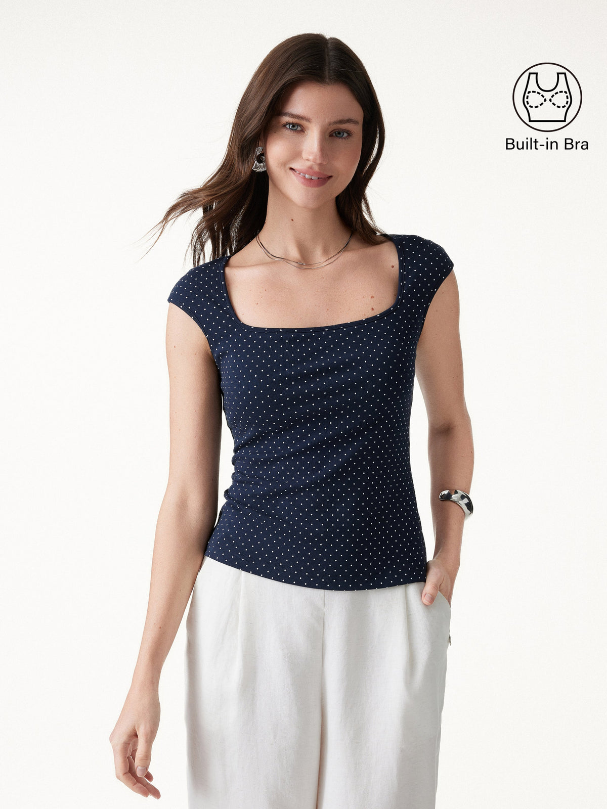 Polka Dots Square Neck Built-In Bra Top — original photo 4