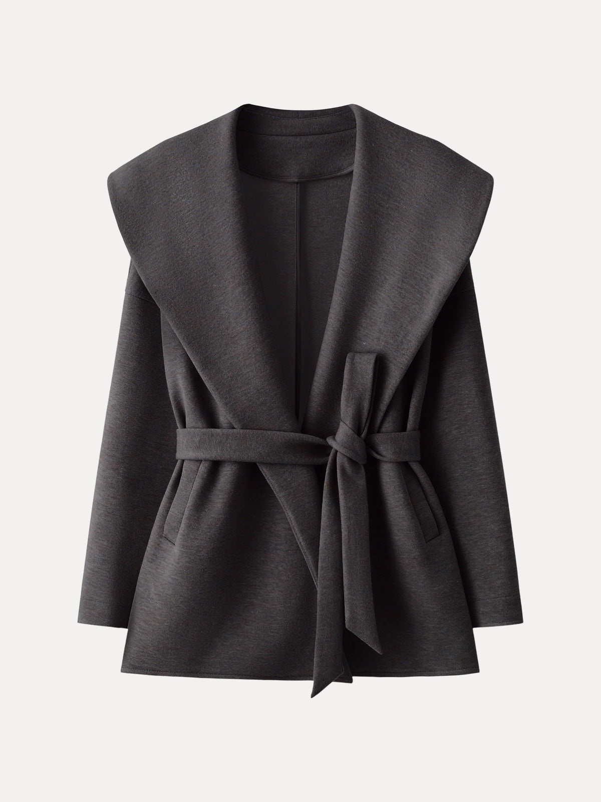 FuzzLuxe Draped Shawl Collar Long Sleeve Belted Jacket — original photo 6
