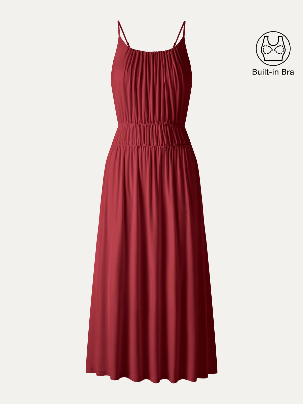 Vacay Gathered U-Neck Spaghetti Midi Built-In Bra Dress with Pockets — original photo 10