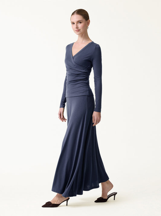 2Pcs Set LiteWarm Surplice Ruched Top & Blend Mid-Rise Umbrella Maxi Skirt — original photo 1