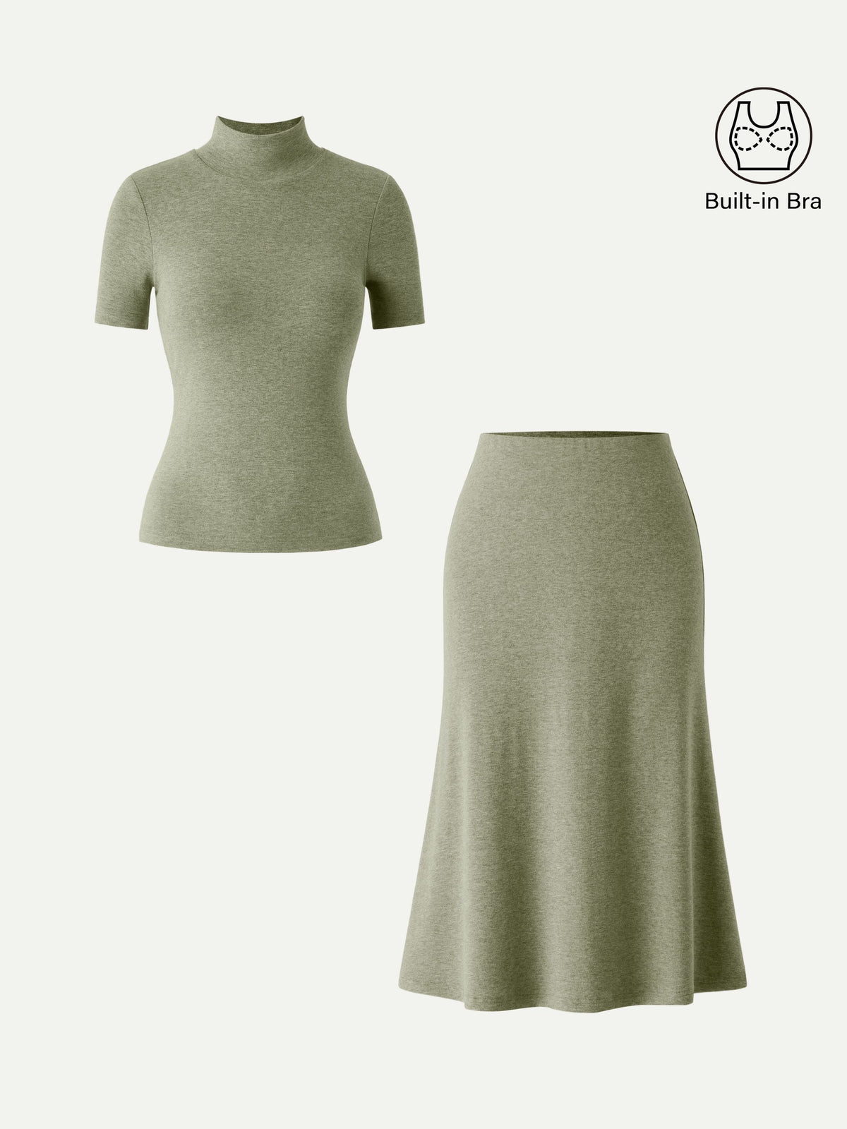 2Pcs Set Mockneck Built-In Bra Top & Pull-On Midi Skirt — original photo 8