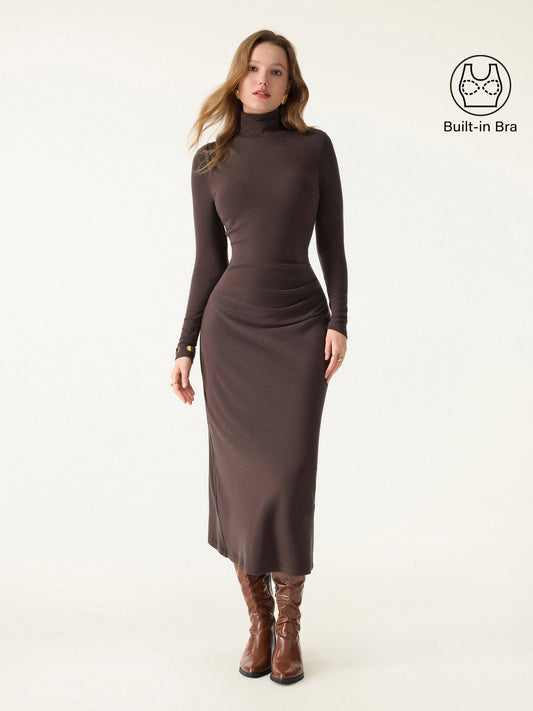 ProWarm Turtleneck Tucked Midi Built-In Bra Dress — original photo 1