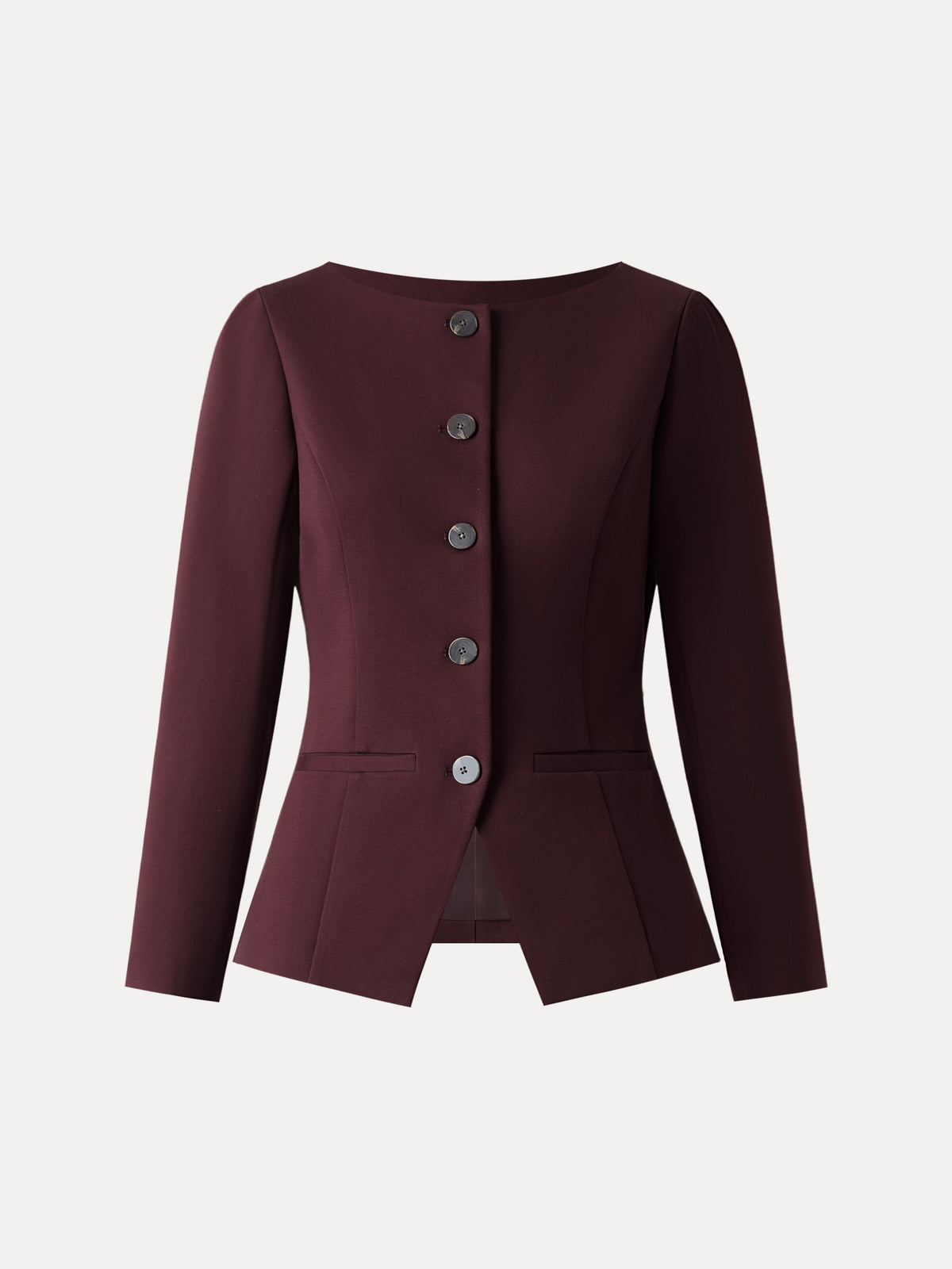 Ponte Office Round Neck Long Sleeve Jacket with Pockets — original photo 8