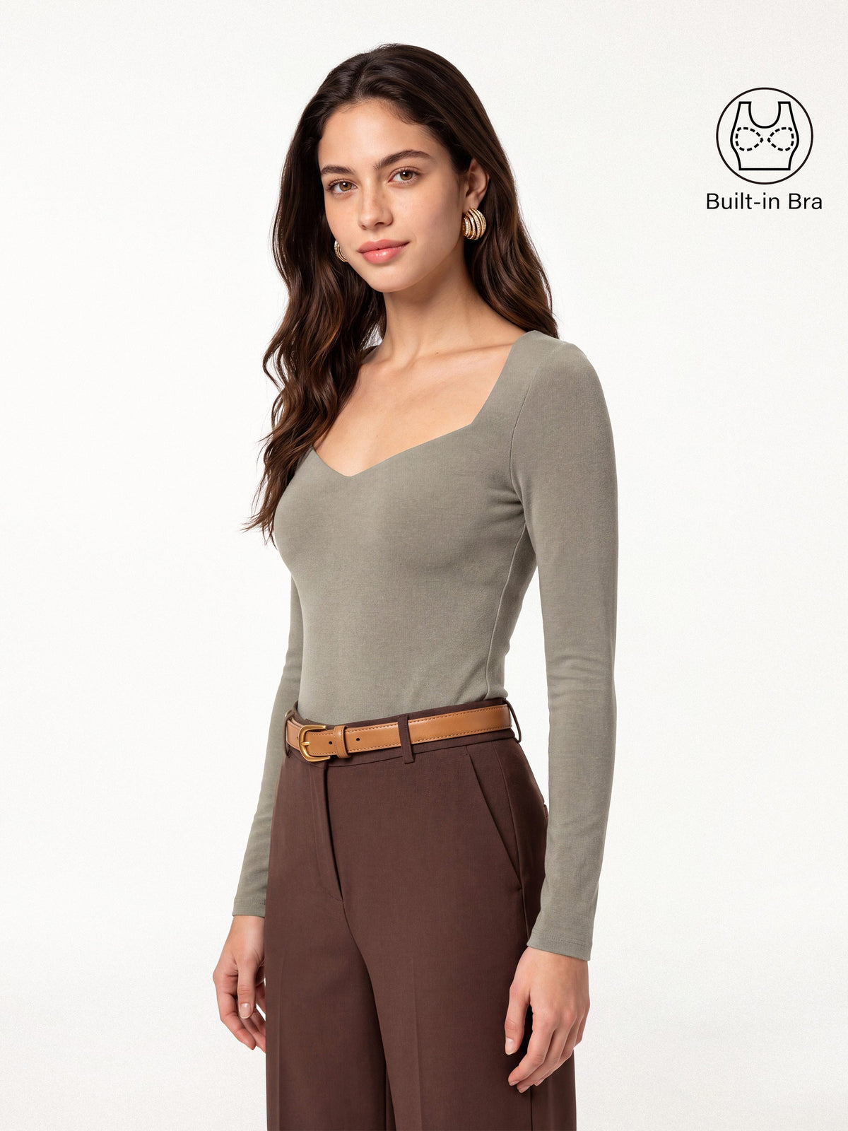 LiteWarm Diamond Neck Long Sleeve Built-In Bra Top — original photo 13
