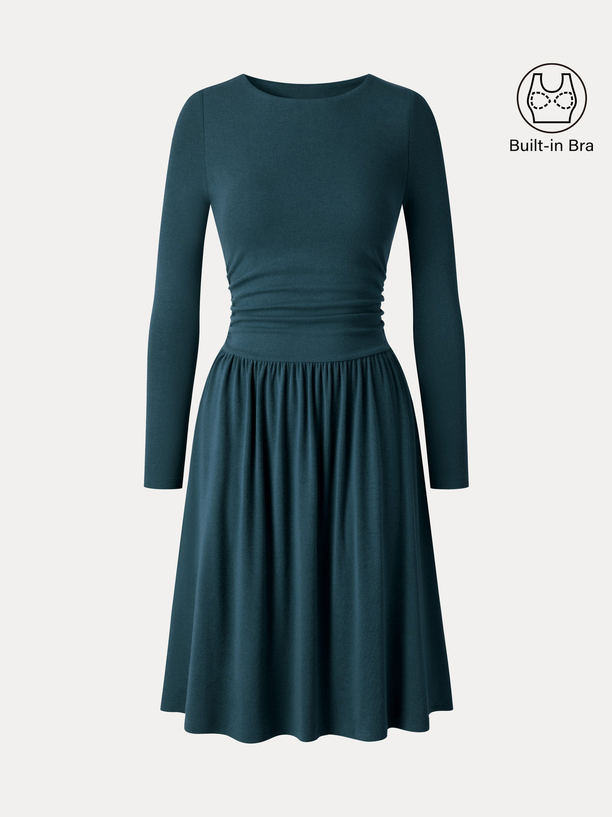 LiteWarm Boatneck Ruched Mini Built-In Bra Dress with Pockets — original photo 7