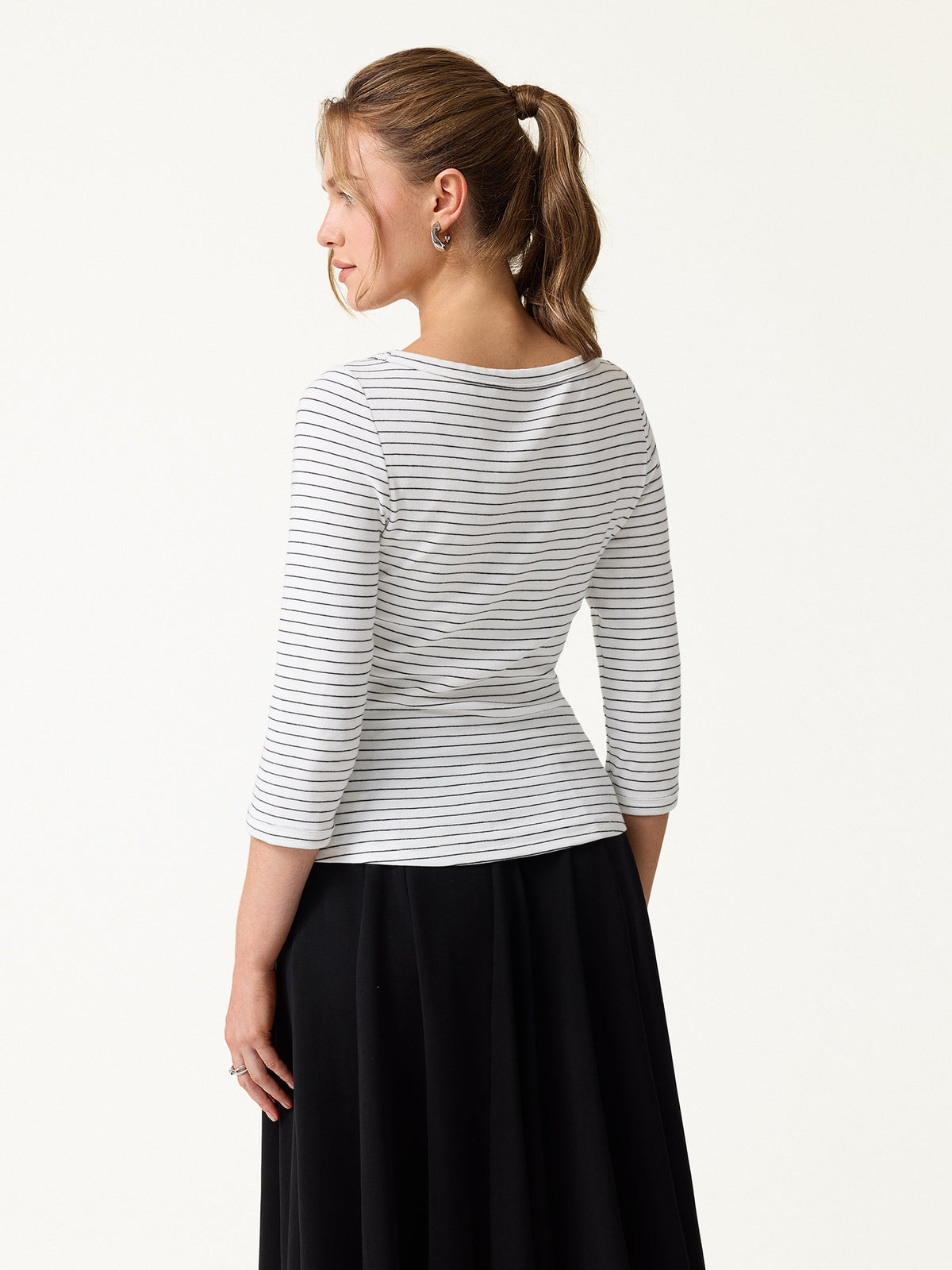 LiteWarm Striped Parisian Boatneck 3/4 Sleeve Built-In Bra Top — original photo 10