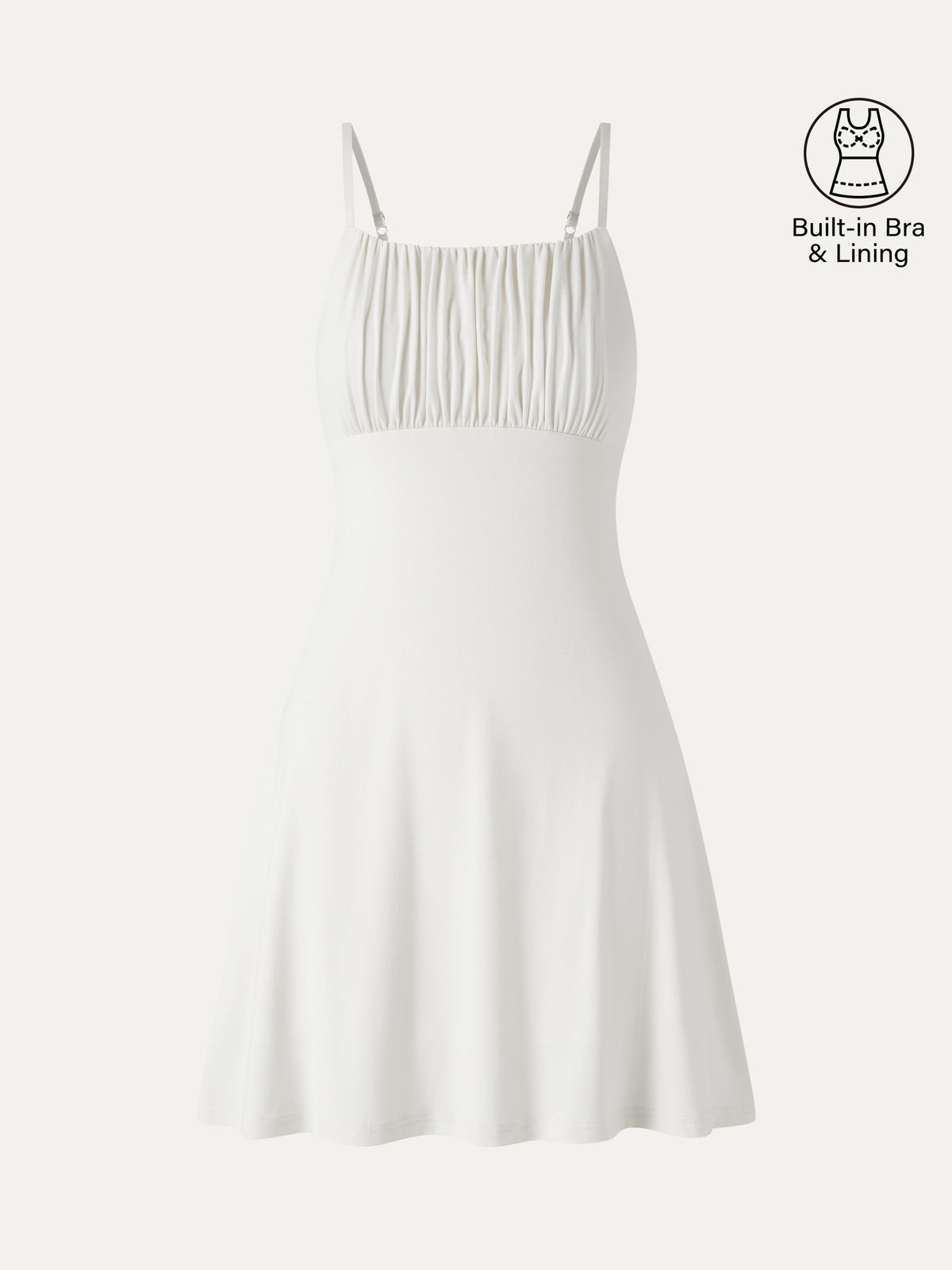 Matte Smooth Square Neck Ruched Spaghetti Mini Built-In Bra Dress — original photo 11