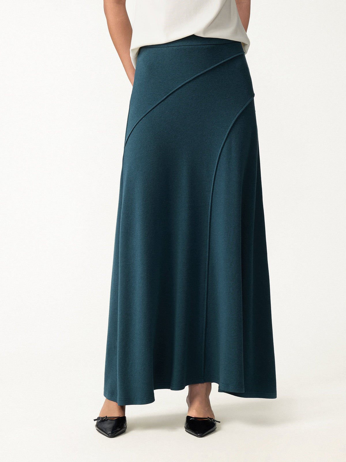2Pcs Set LiteWarm Asymmetrical Long Sleeve Built-In Bra Top & A-Line Midi Skirt — original photo 4