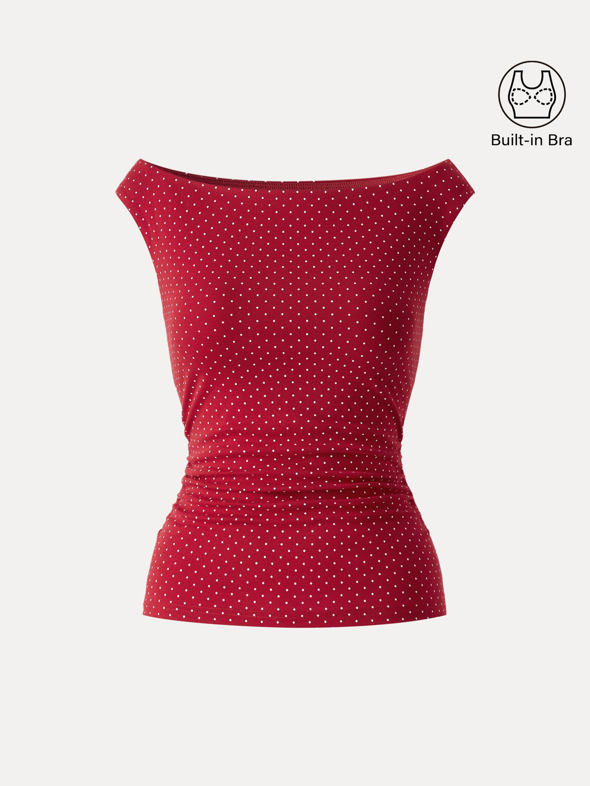 Stretch Cotton Polka Dot Boatneck Ruched Built-In Bra Top Limited Edition — original photo 7