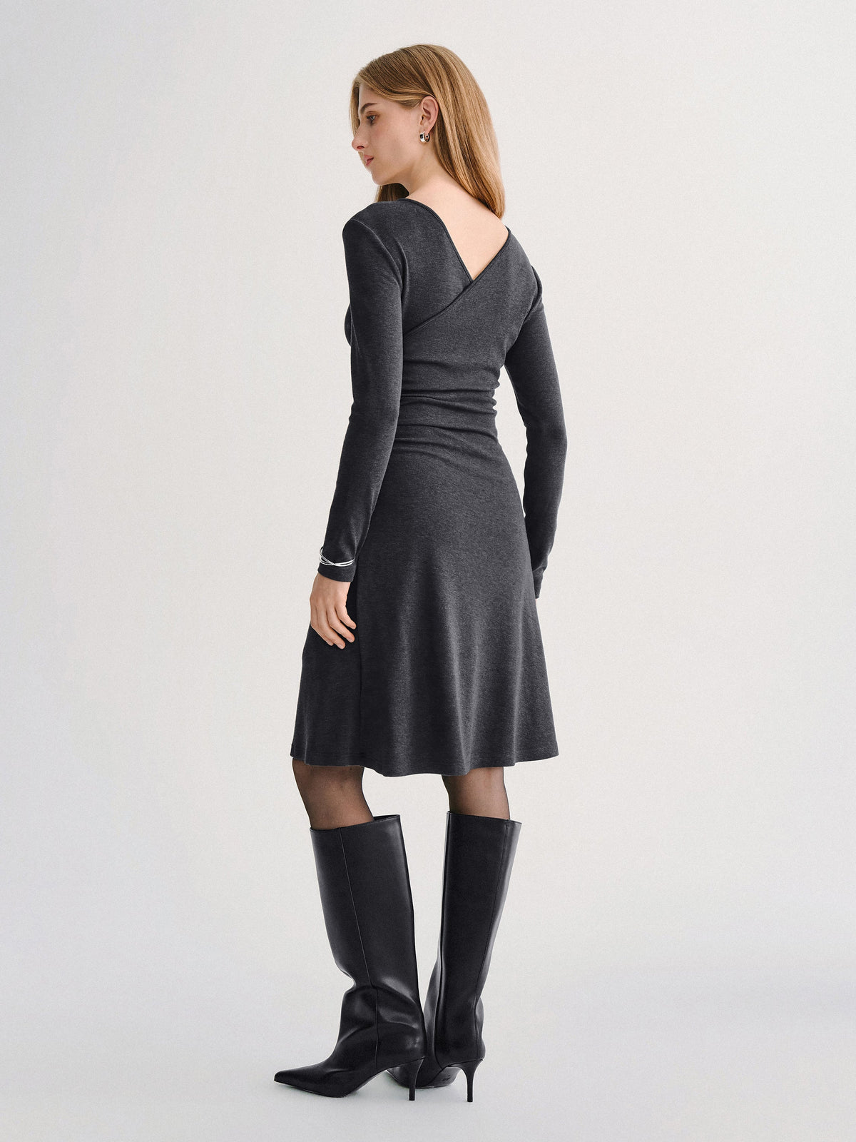 LiteWarm Surplice Long Sleeve Gathered Mini Dress — original photo 3