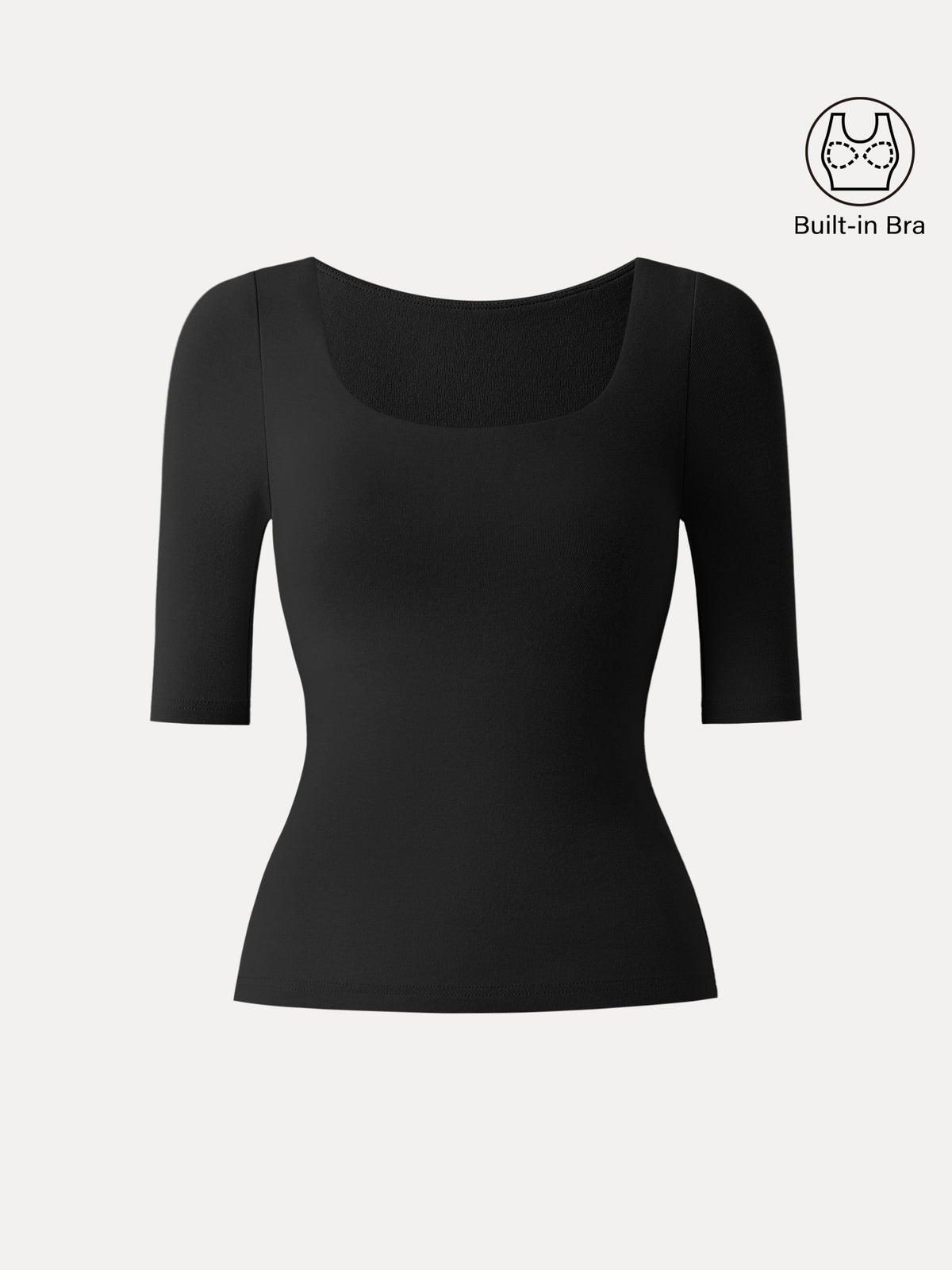 LiteWarm Essential Elbow Length Sleeve Square Neck Built-In Bra Tops — original photo 11