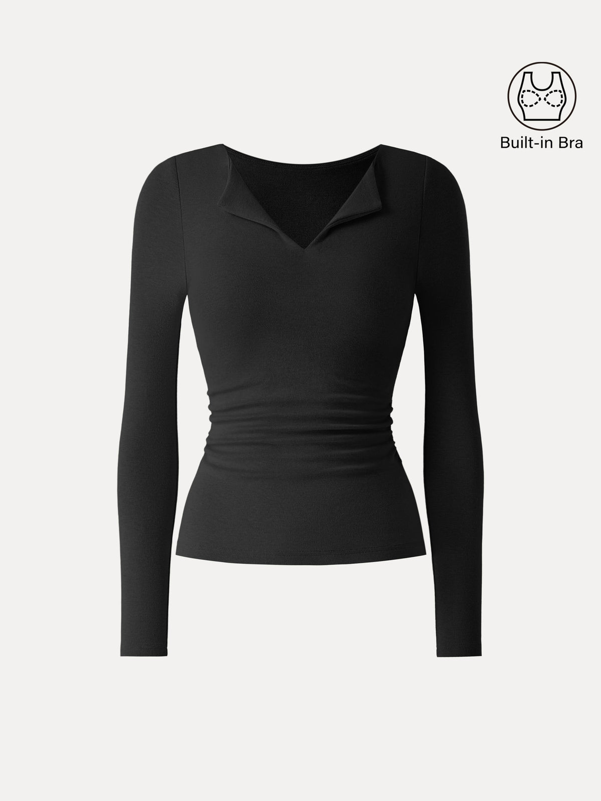 LiteWarm Flapped V-Neck Long Sleeve Ruched Built-In Bra Top — original photo 10