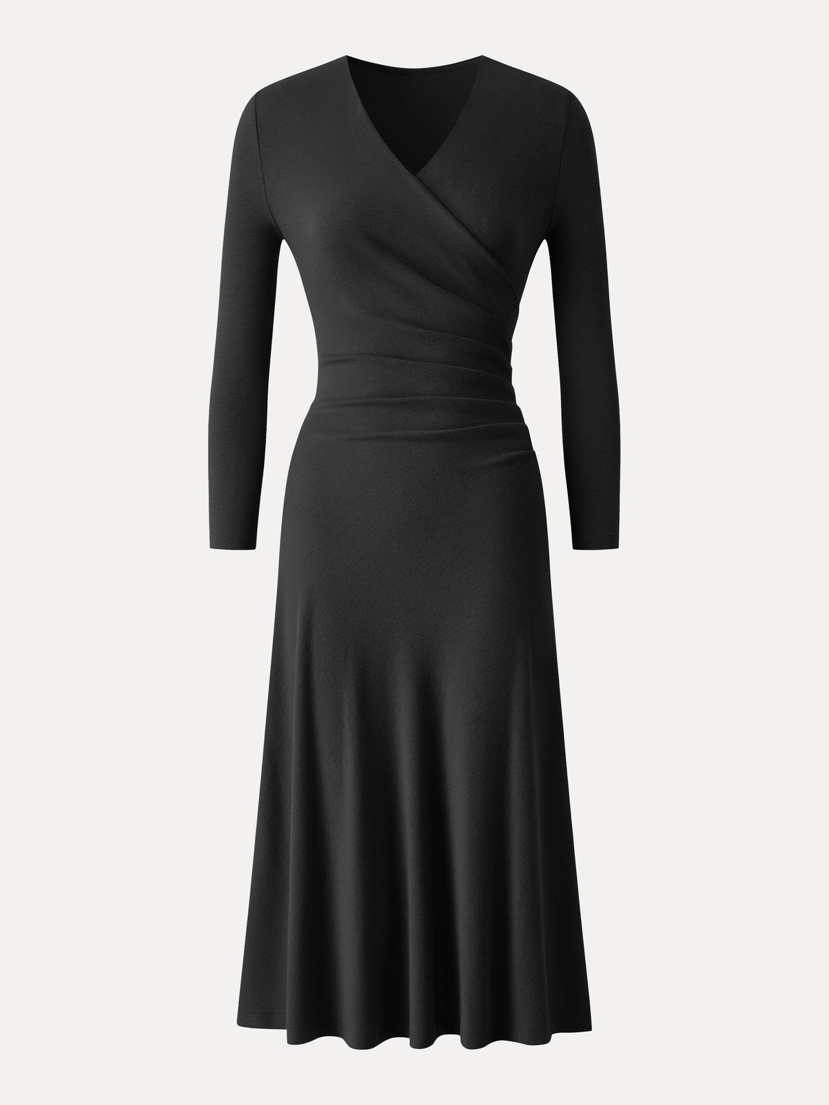 LiteWarm Surplice 3/4 Sleeve Side-Tuck Midi Dress — original photo 11