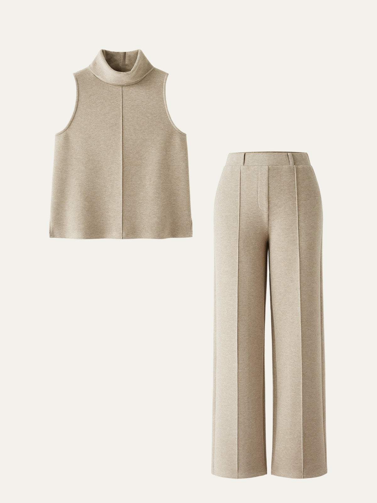 2Pcs Set Regular Split Hem Top & High Waisted Warm Straight Leg Pull On Pant — original photo 2