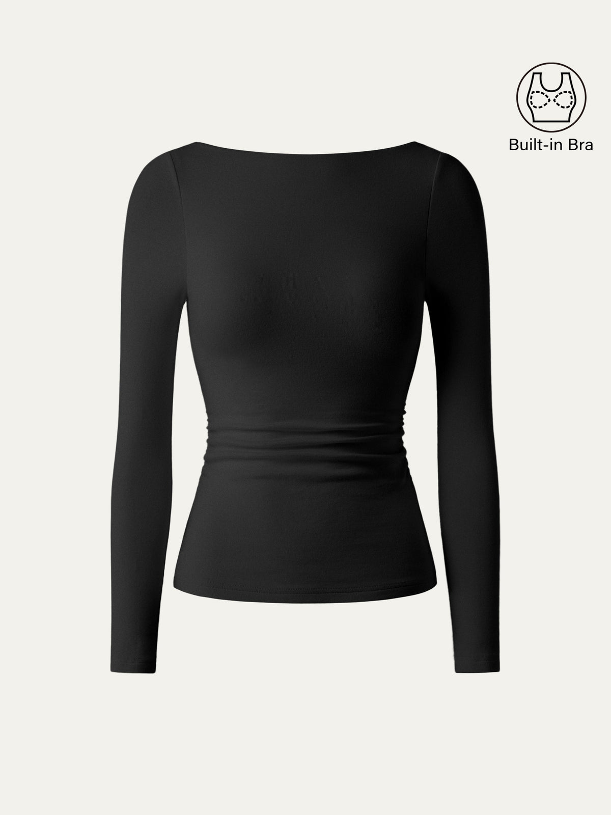 LiteWarm Boatneck Long Sleeve Open-Back Ruched Built-In Bra Top — original photo 15