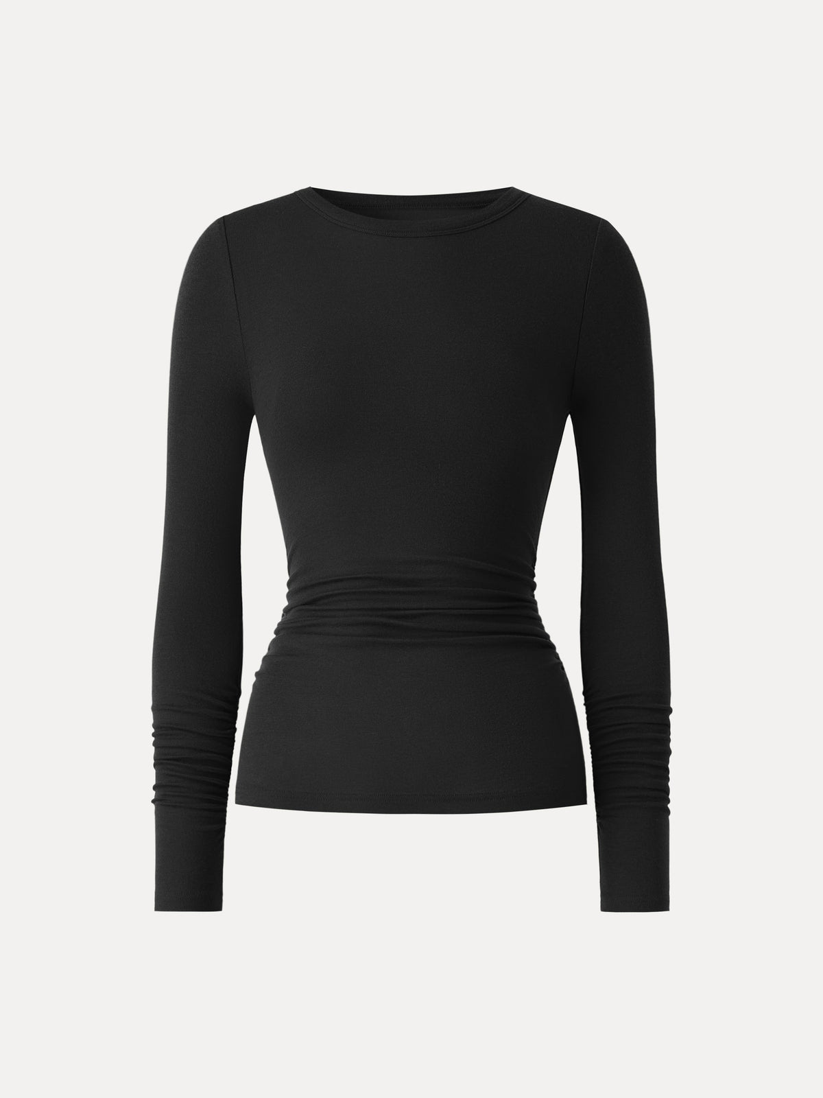 LiteWarm Lyocell-Wool Round Neck Long Sleeve Ruched Top — original photo 10