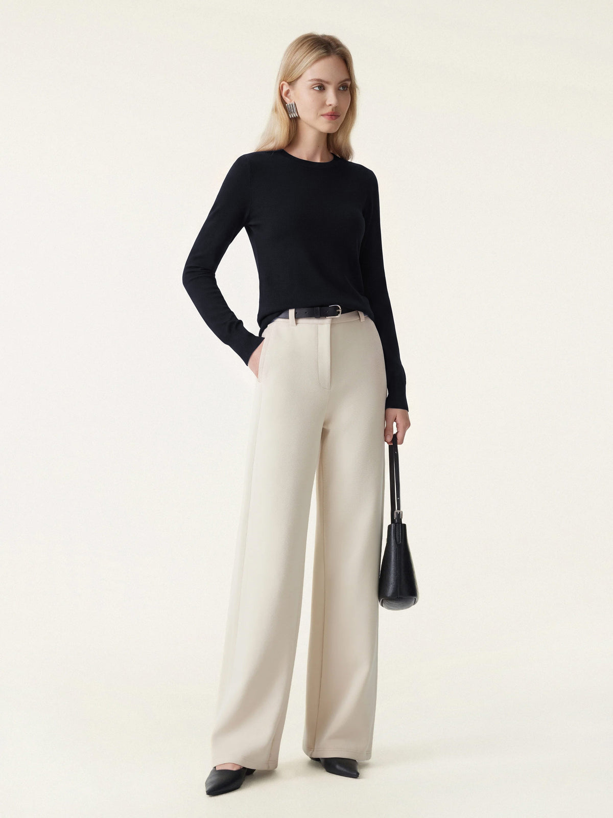 Stretchy Mid Rise Fly-Front Wide Leg Trouser — original photo 3