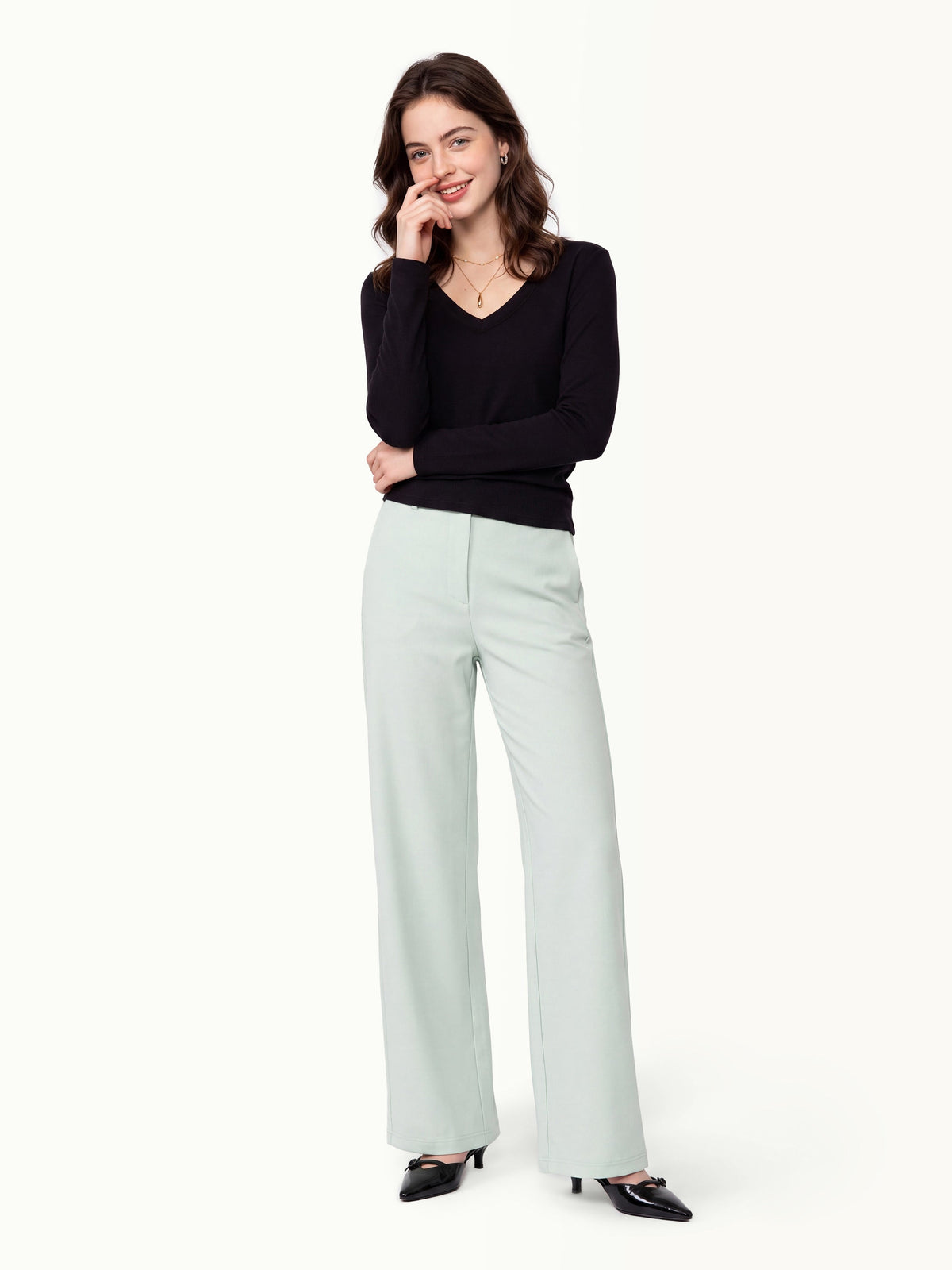 LiteWarm V-Neck Long Sleeve Banded Hem Top — original photo 10
