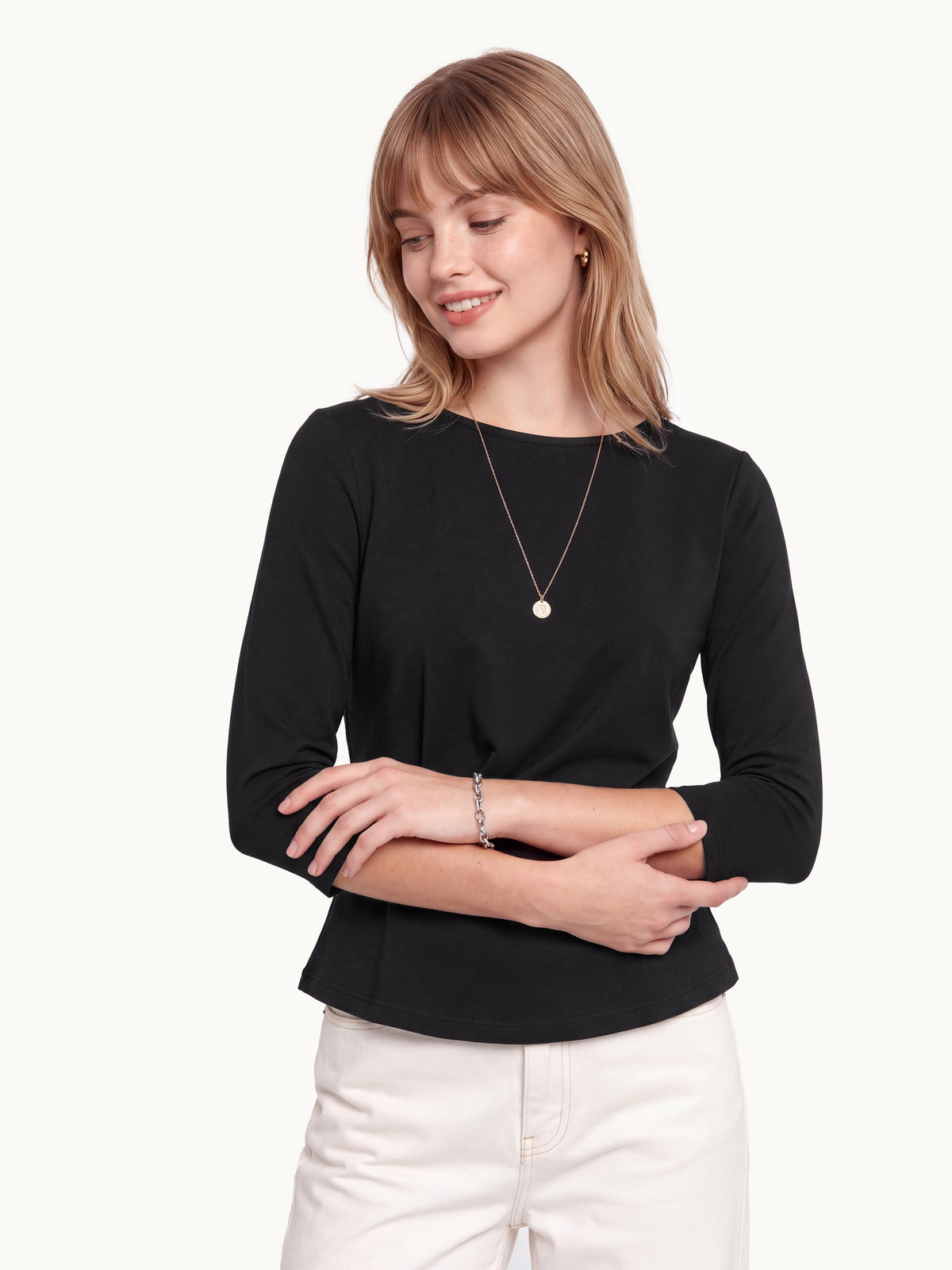 Cotton Lyocell Round Neck Tucked Top — original photo 7