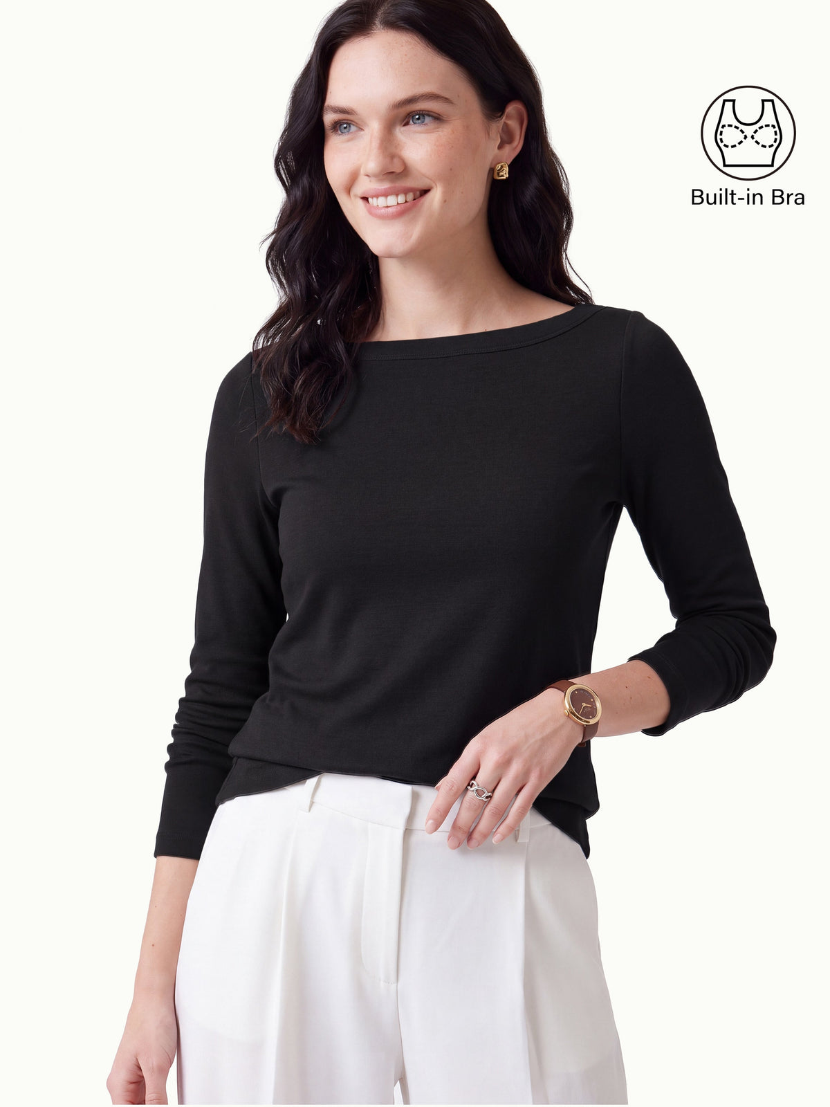 LiteWarm Boatneck Long Sleeve Built-In Bra Top — original photo 12
