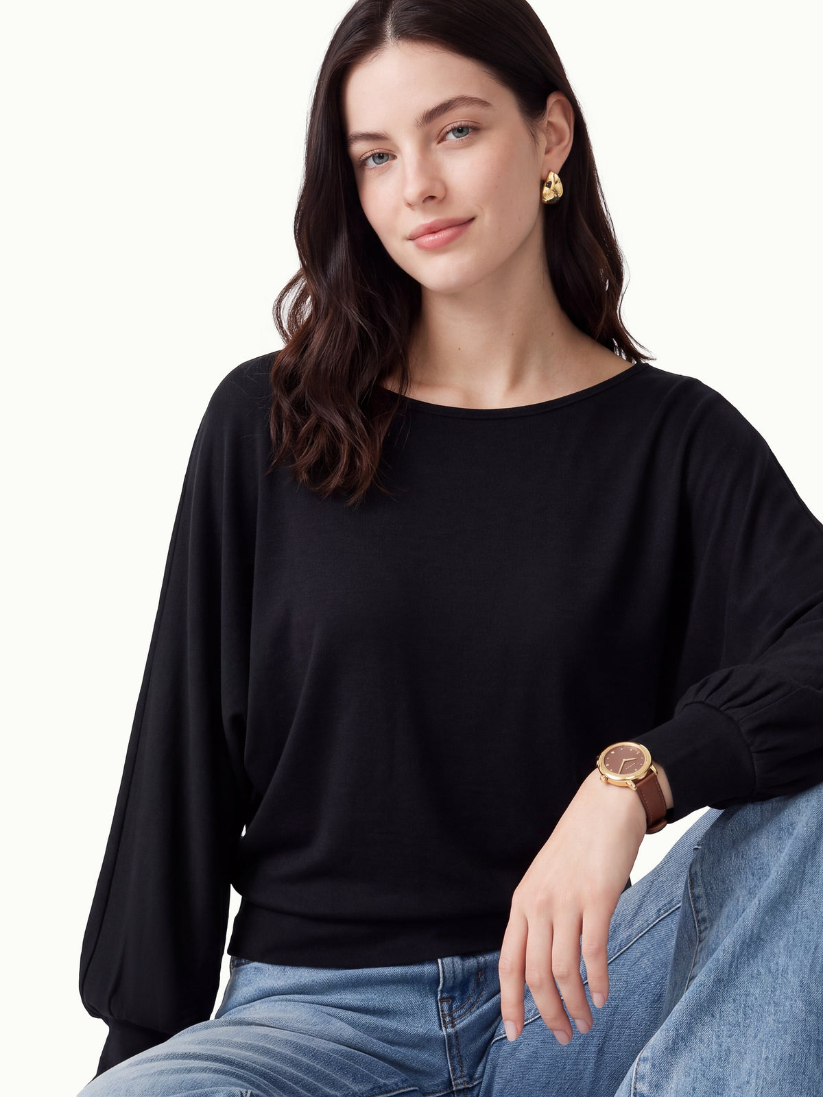 LiteWarm Boatneck Lantern Sleeve Banded Hem Top — original photo 11
