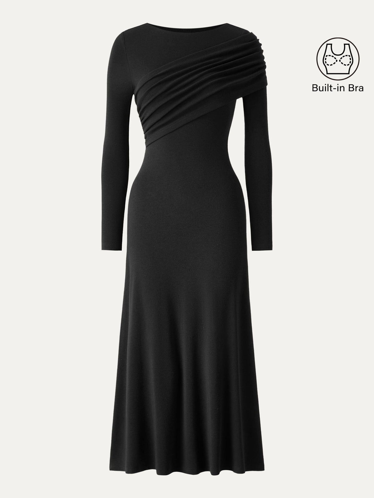 LiteWarm Boatneck Ruched A-Line Midi Built-In Bra Dress — original photo 9