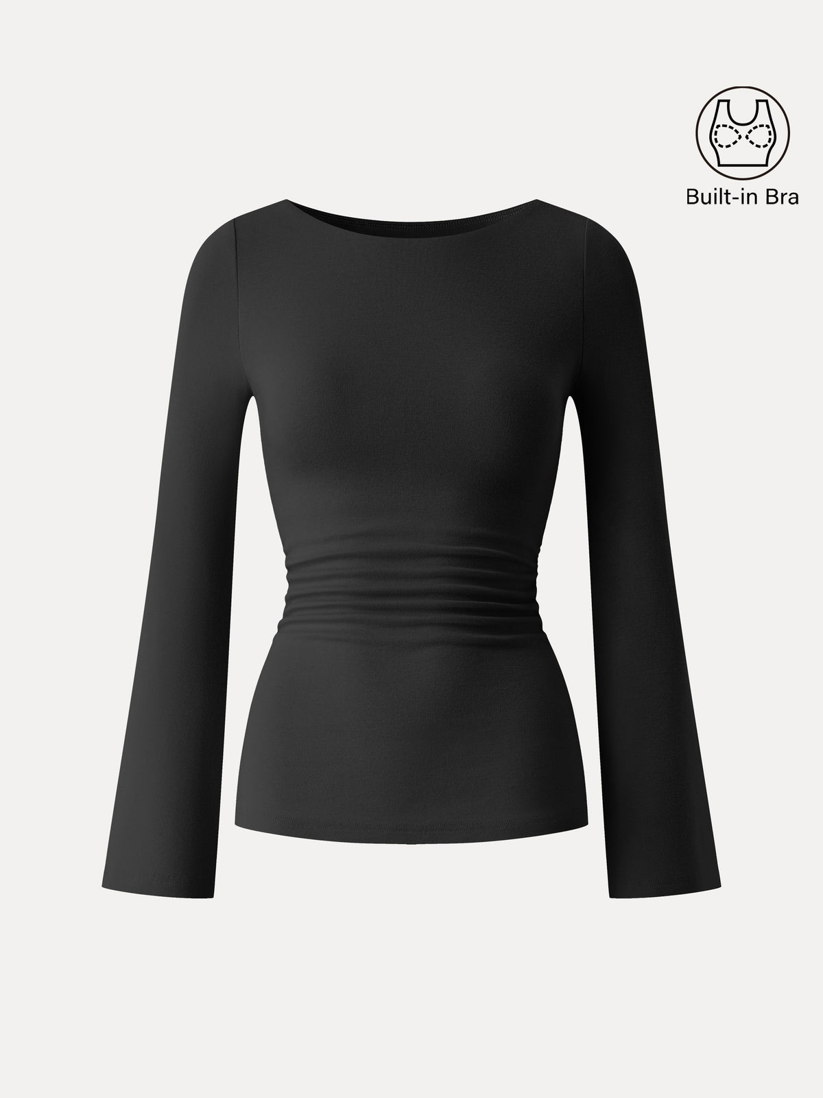 LiteWarm Round Neck Bell Sleeve Ruched Built-In Bra Top — original photo 11