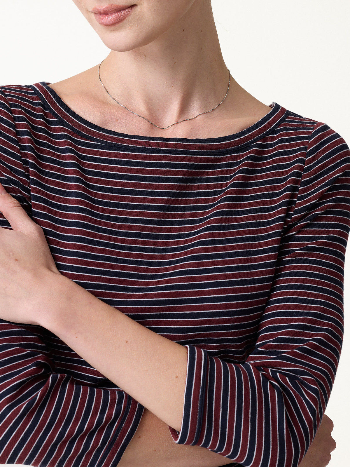 LiteWarm Striped Parisian Boatneck 3/4 Sleeve Built-In Bra Top — original photo 5
