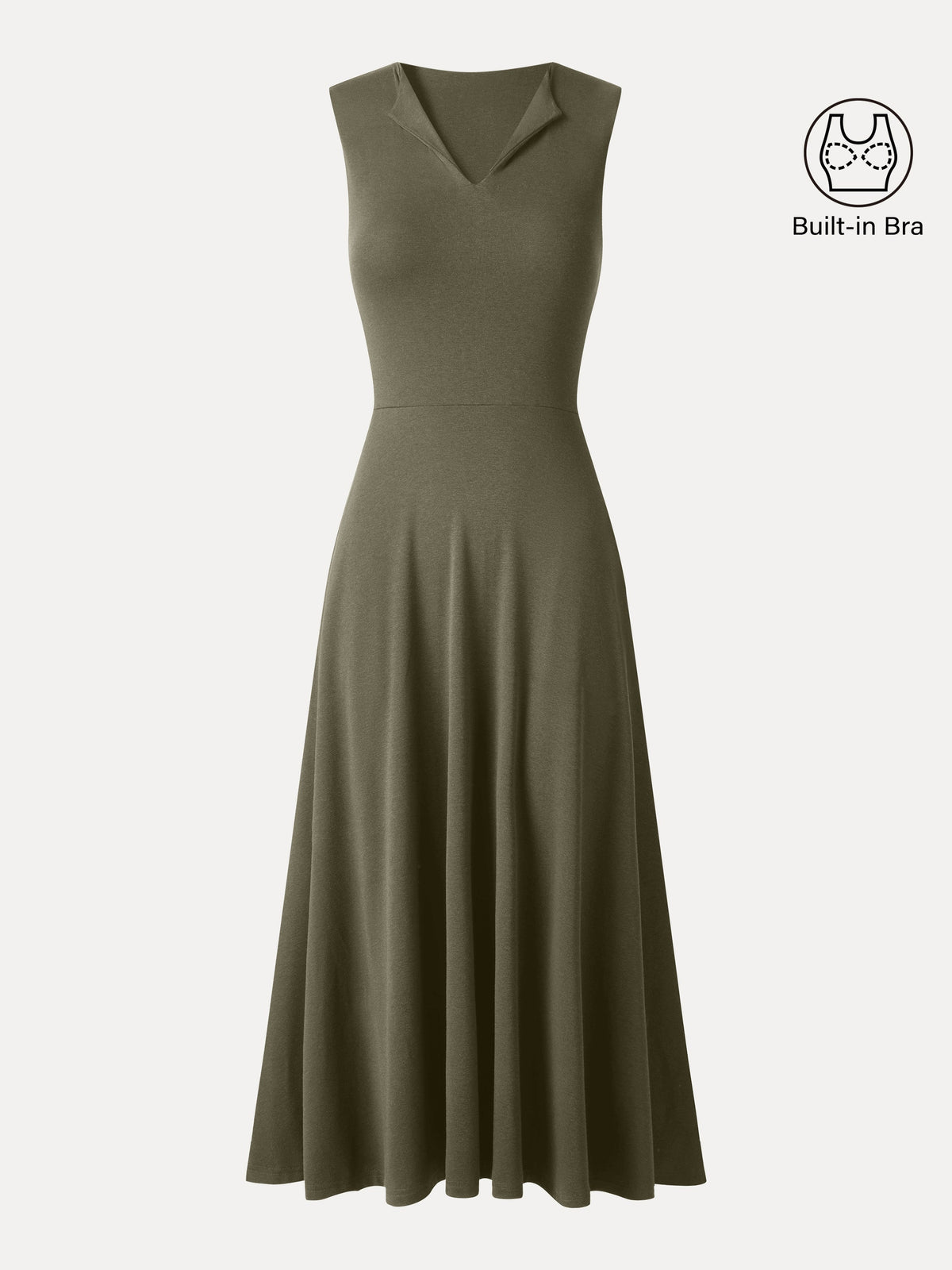 Ribbed Collared V-Neck Sleeveless A-Line Midi Built-In Bra Dress with Pockets — original photo 11
