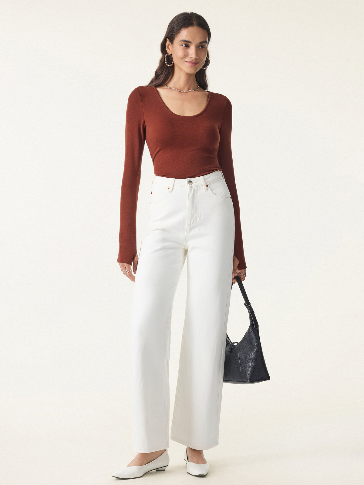 Lyocell Cashmere Scoop Neck Thumbhole Bra Top — original photo 2