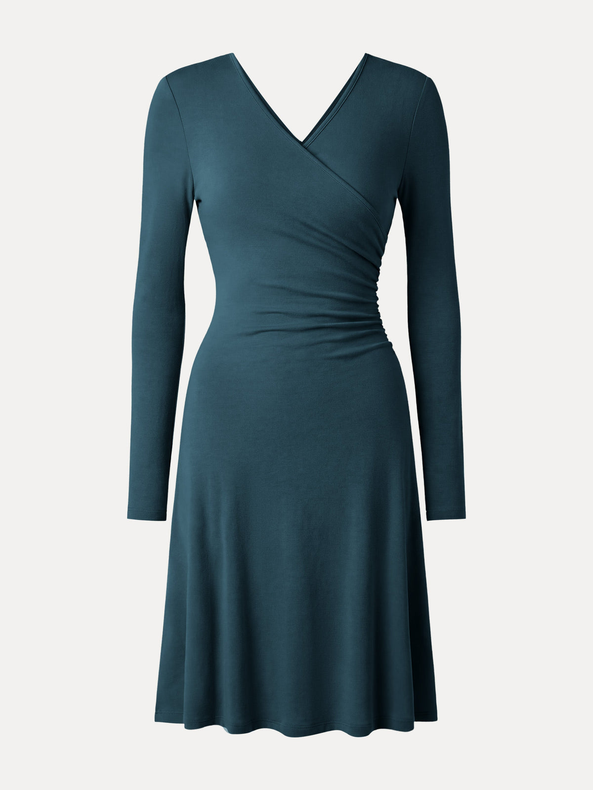 LiteWarm Surplice Long Sleeve Gathered Mini Dress — original photo 6