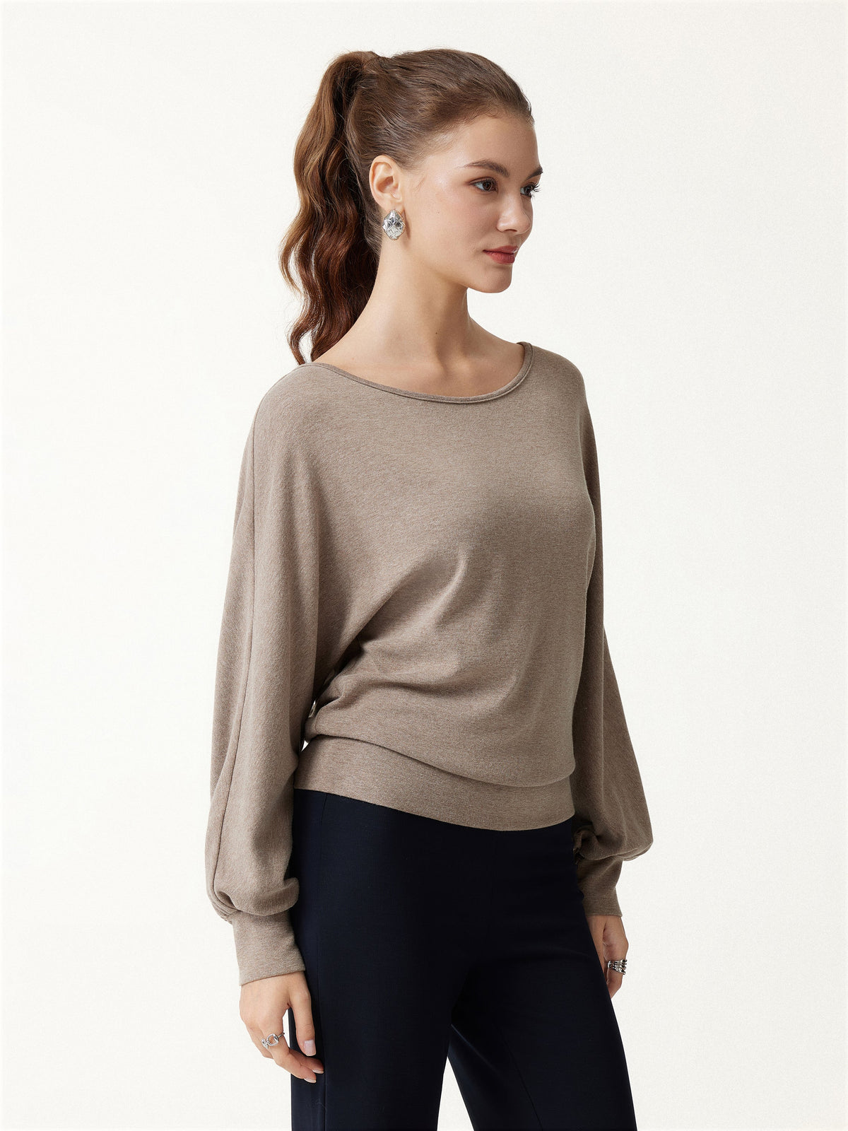 LiteWarm Boatneck Lantern Sleeve Banded Hem Top — original photo 4