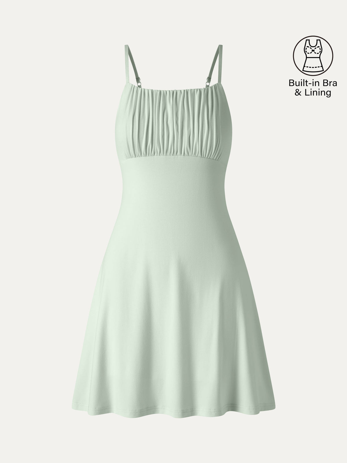 Matte Smooth Square Neck Ruched Spaghetti Mini Built-In Bra Dress — original photo 8