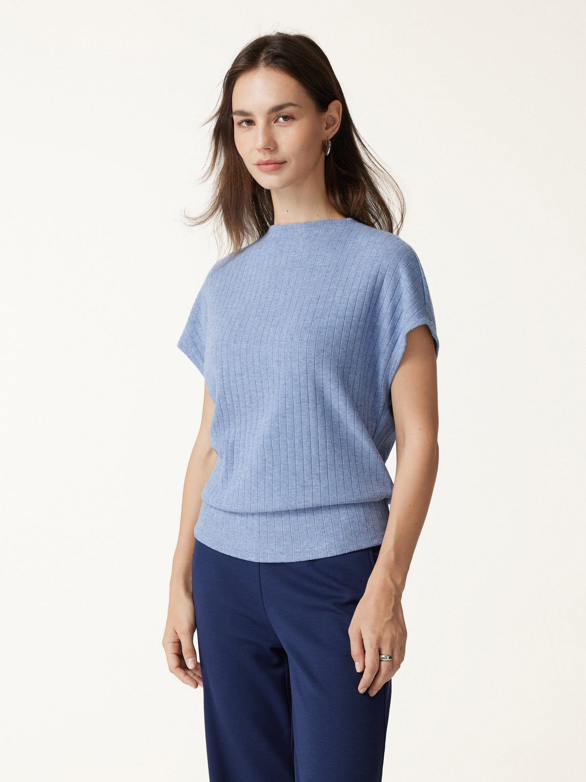 MaxWarm Wide Ribbed Mock Neck Cap Sleeve Banded Hem Top — original photo 3