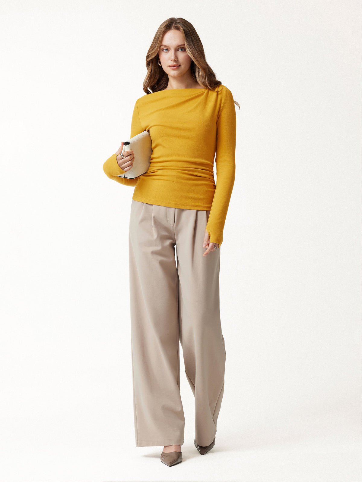 LiteWarm Asymmetrical Neck Long Sleeve Ruched Top — original photo 2