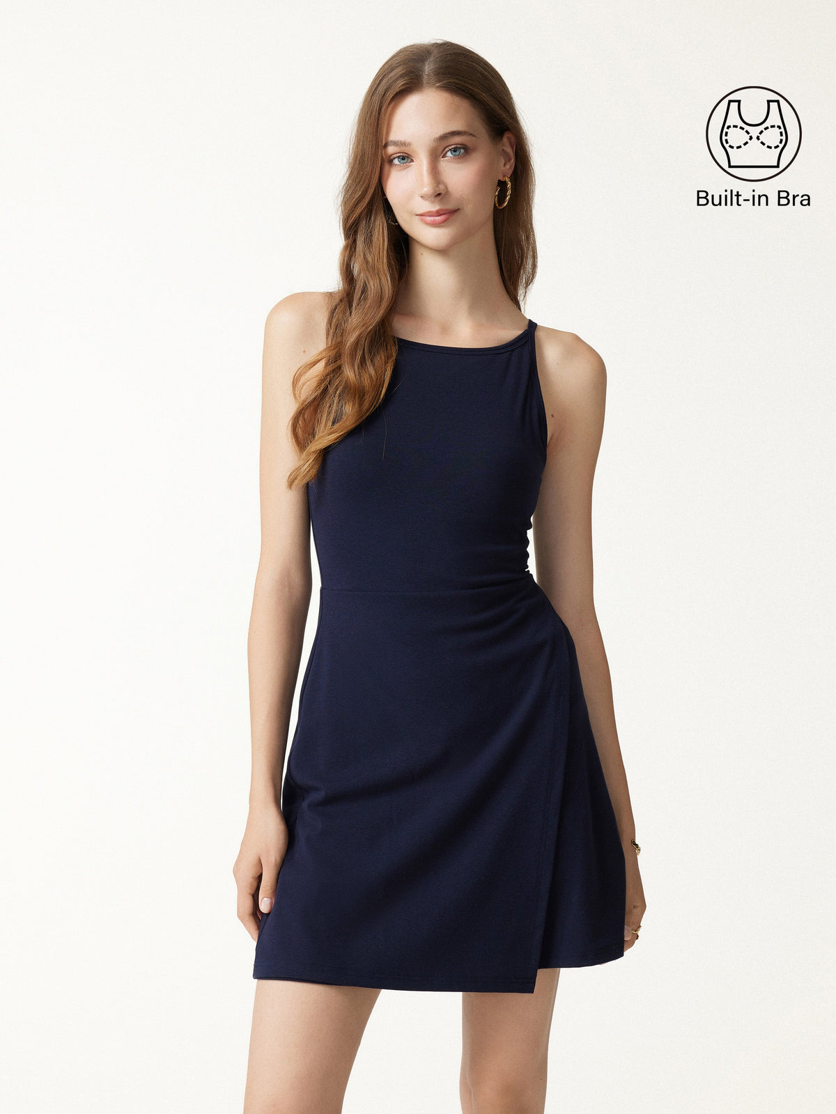 Viscose-Cotton Boatneck Sleeveless Wrap Mini Built-In Bra Dress — original photo 1