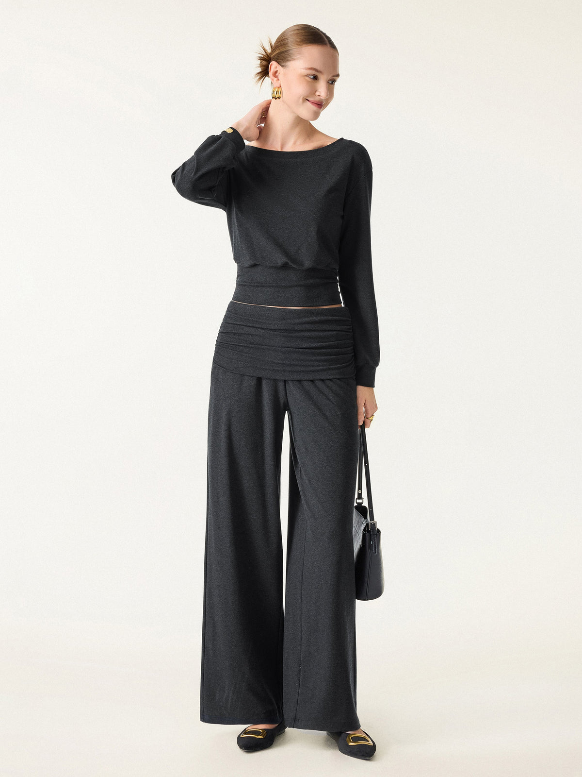Non-Itchy Wool Blend Drapey Wide Leg Pull-on Pants with Pockets — original photo 2