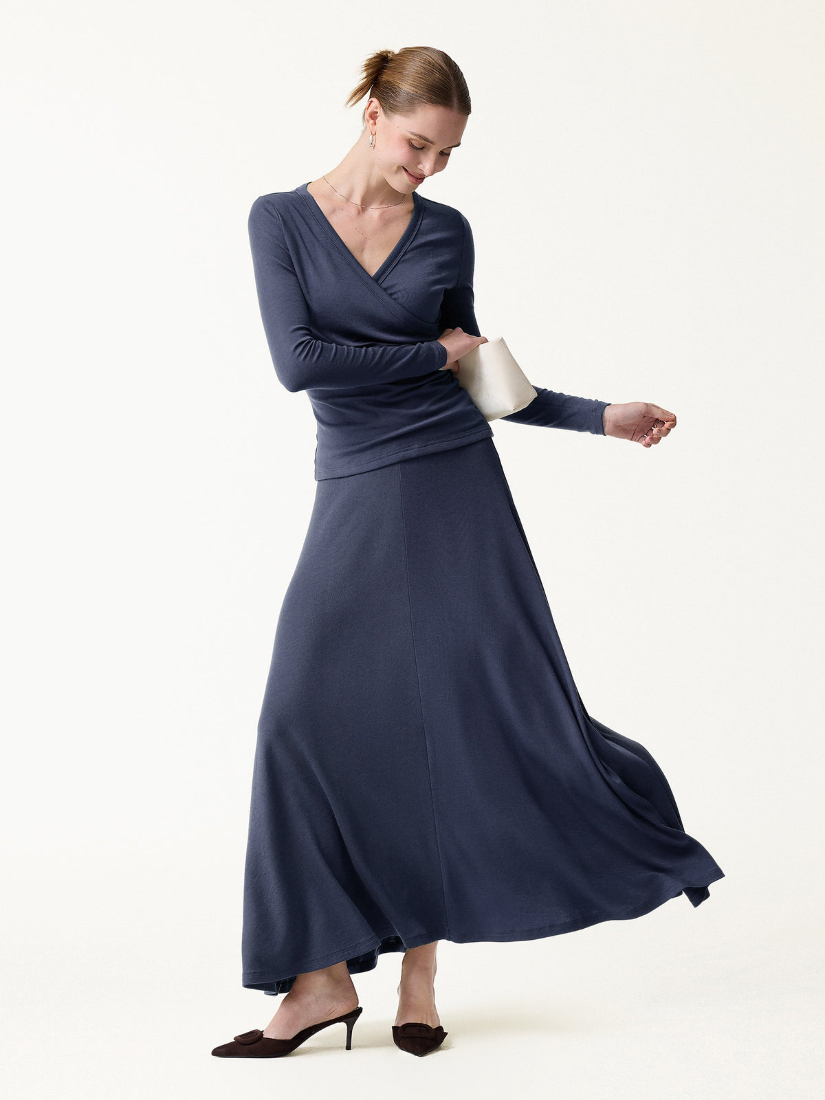 LiteWarm Lyocell-Cashmere Blend Mid-Rise Umbrella Maxi Skirt — original photo 2