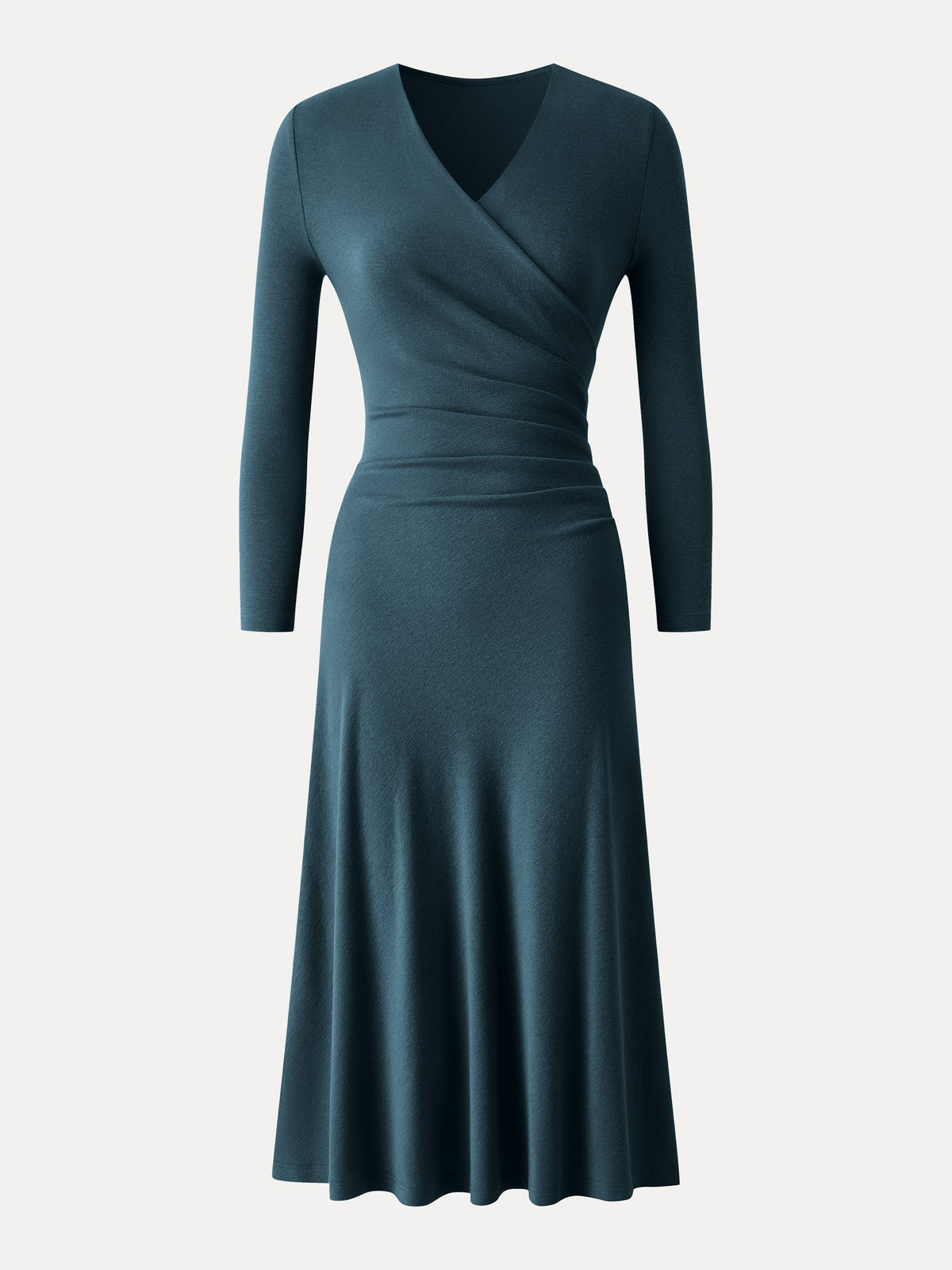 LiteWarm Surplice 3/4 Sleeve Side-Tuck Midi Dress — original photo 10