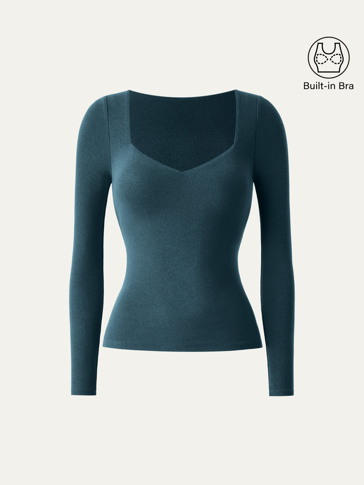 LiteWarm Diamond Neck Long Sleeve Built-In Bra Top — original photo 11