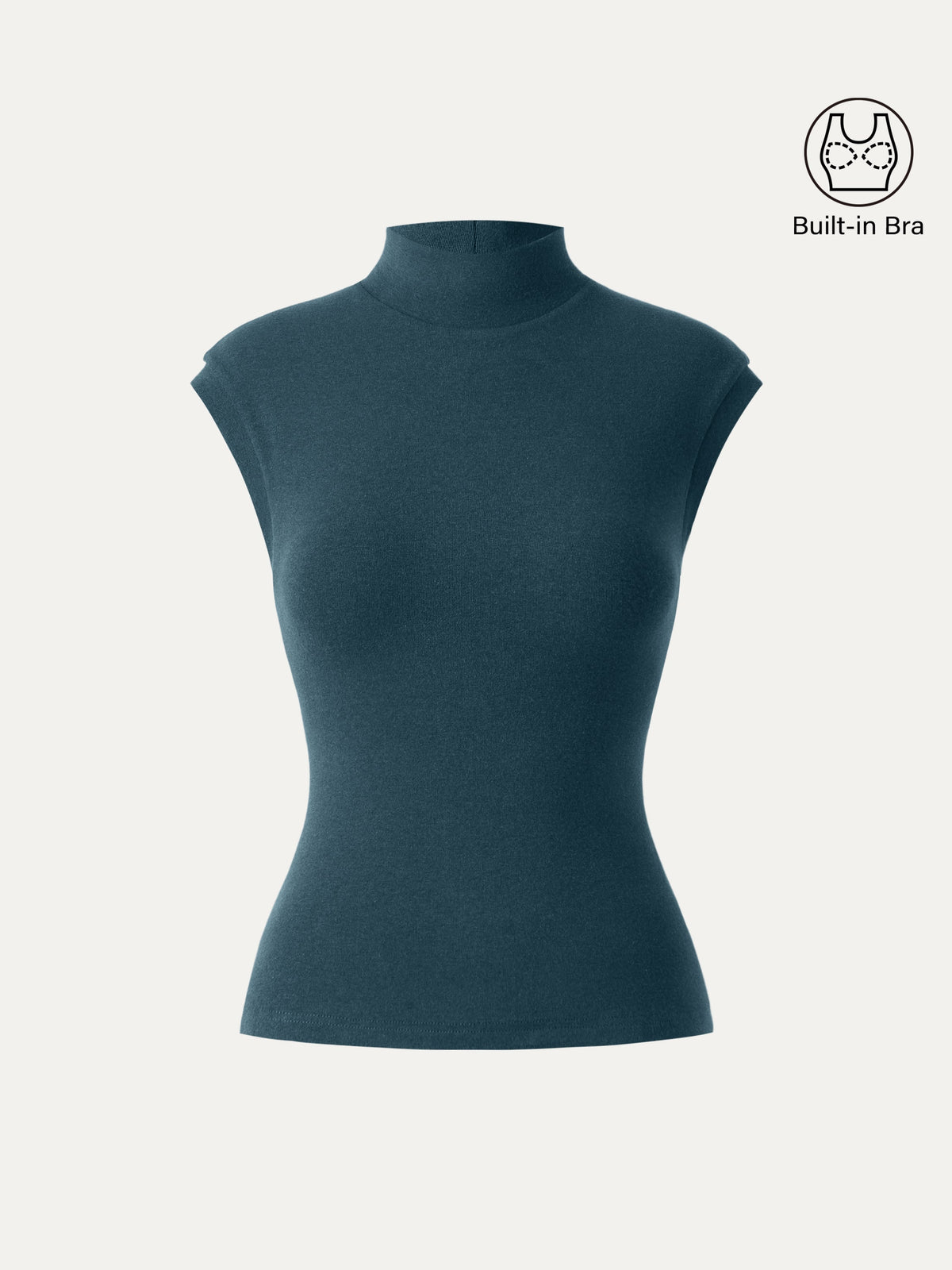 LiteWarm Stretch Cotton Mock Neck Cap Sleeve Built-In Bra Top — original photo 8