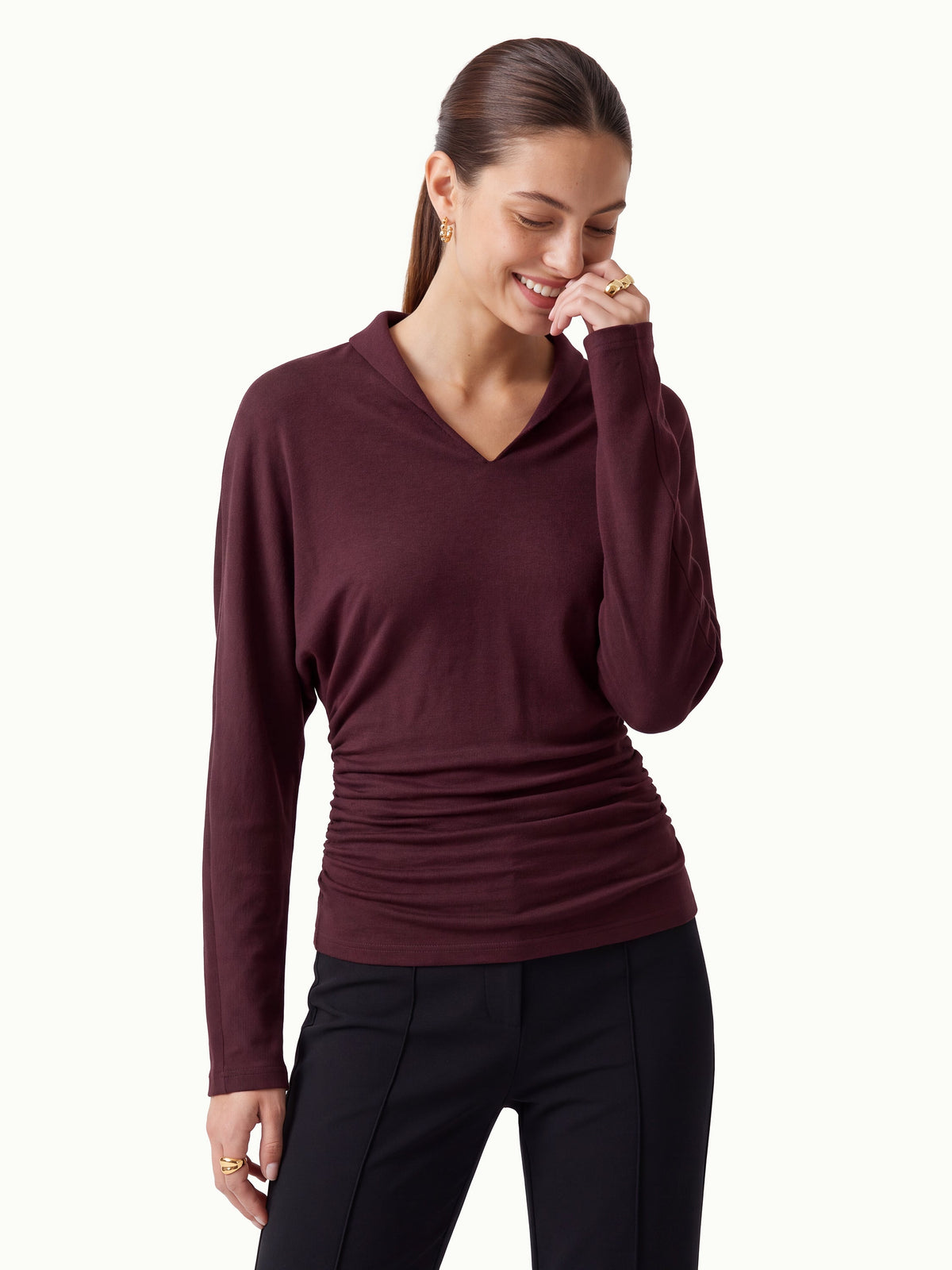 LiteWarm V-Neck Long Sleeve Ruched Top — original photo 11